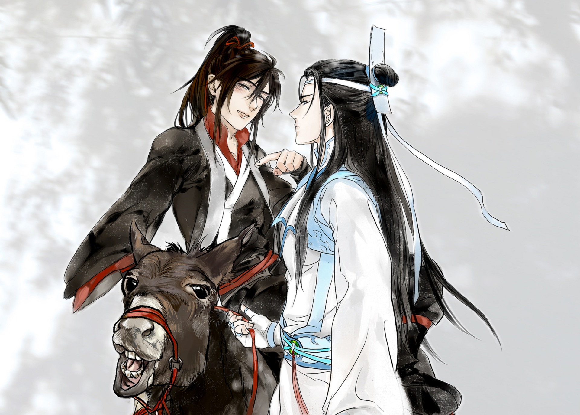 Wei Ying and Lan Zhan from Mo Dao Zu Shi on a donkey HD Wallpaper