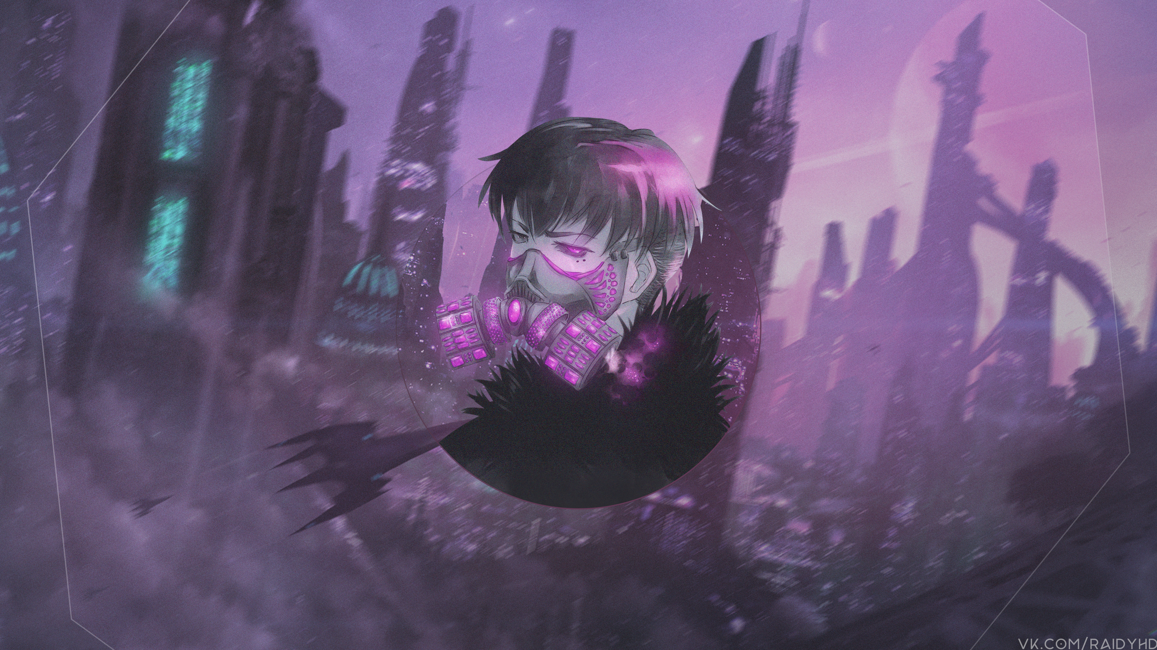 Anime Boy with Gas Mask in Futuristic City 4K HD Wallpaper