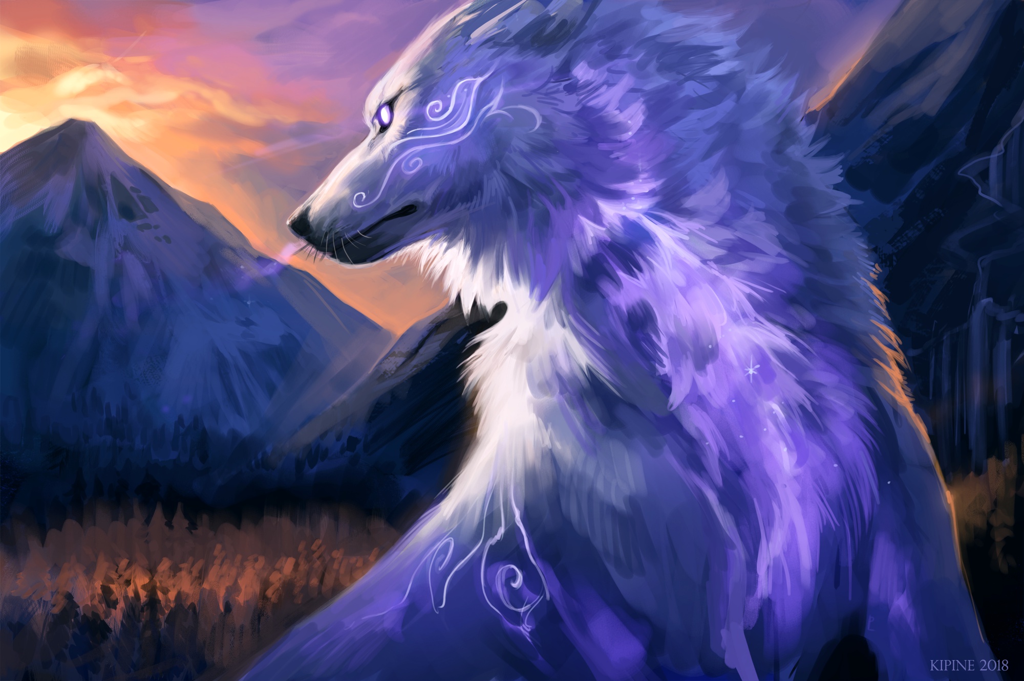 Fantasy Purple Wolf with Mystical Markings HD Wallpaper
