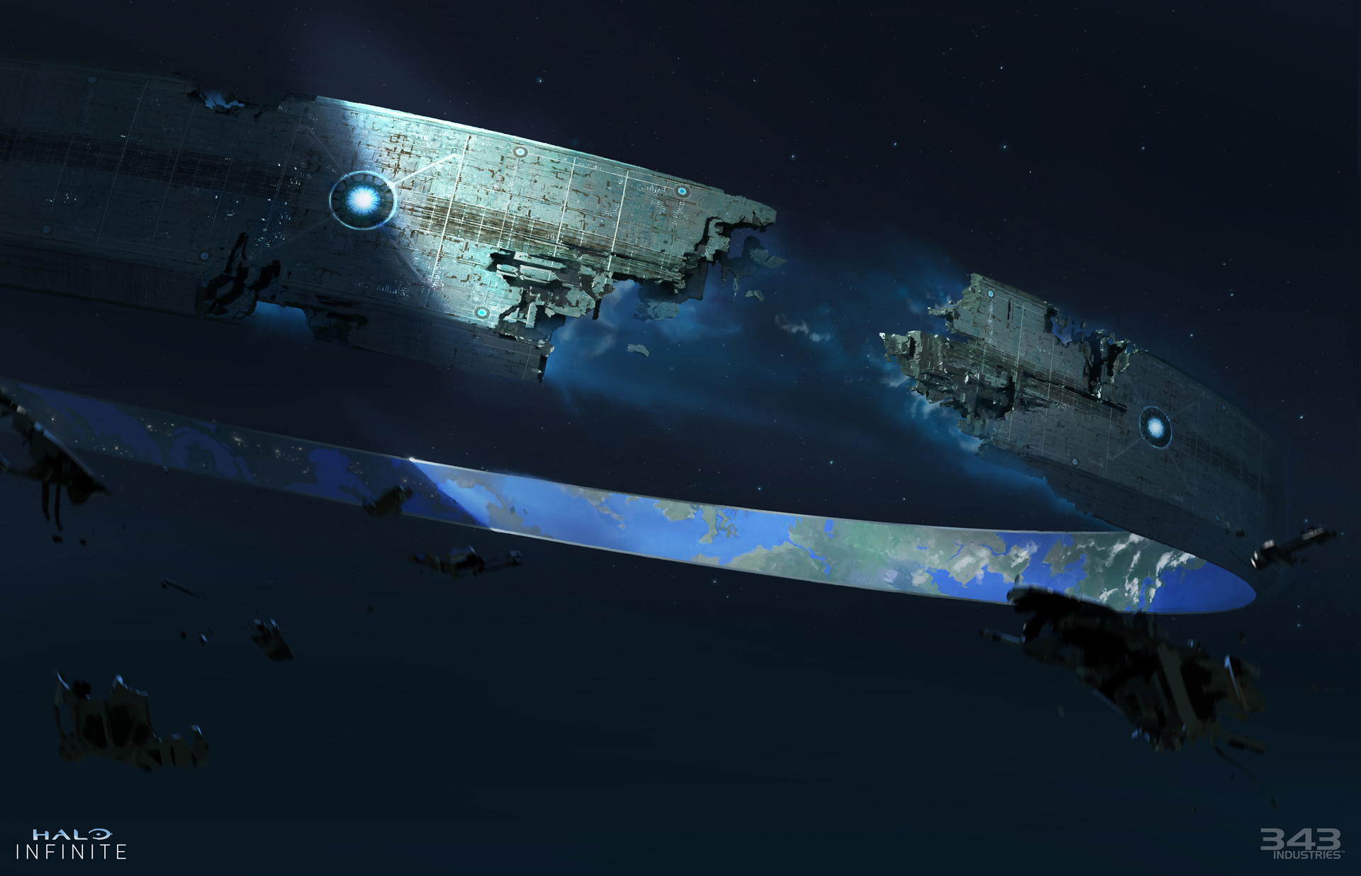 Halo Infinite UNSC Ringworld in space HD Wallpaper
