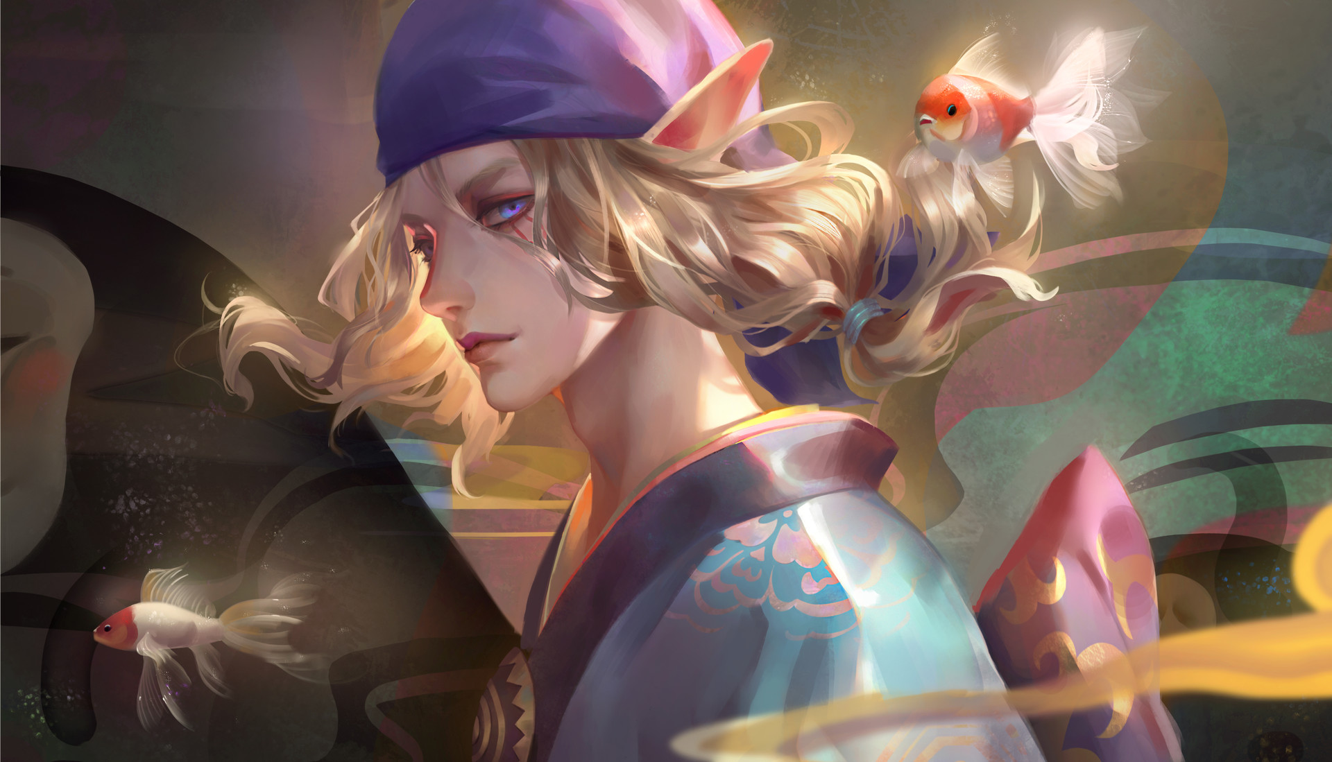 Anime character with elf ears and goldfish HD Wallpaper