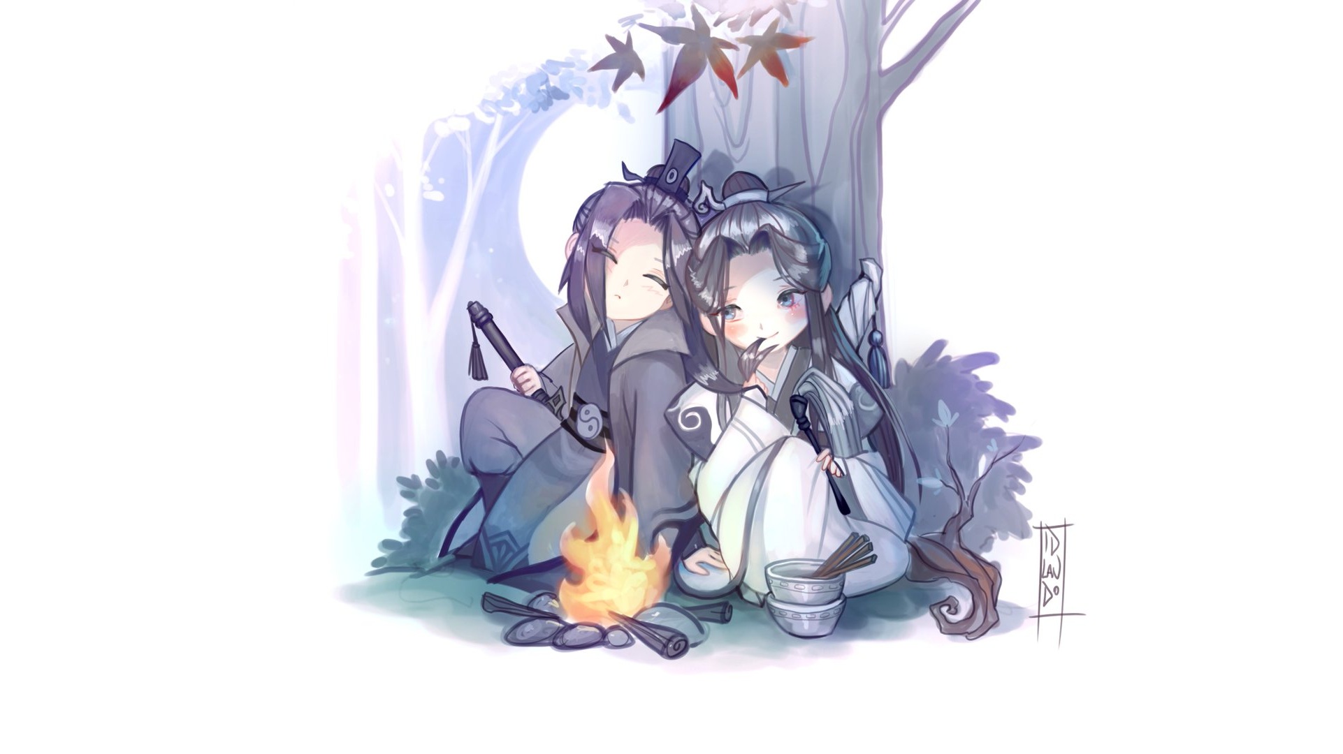 Mo Dao Zu Shi characters by a campfire HD Wallpaper