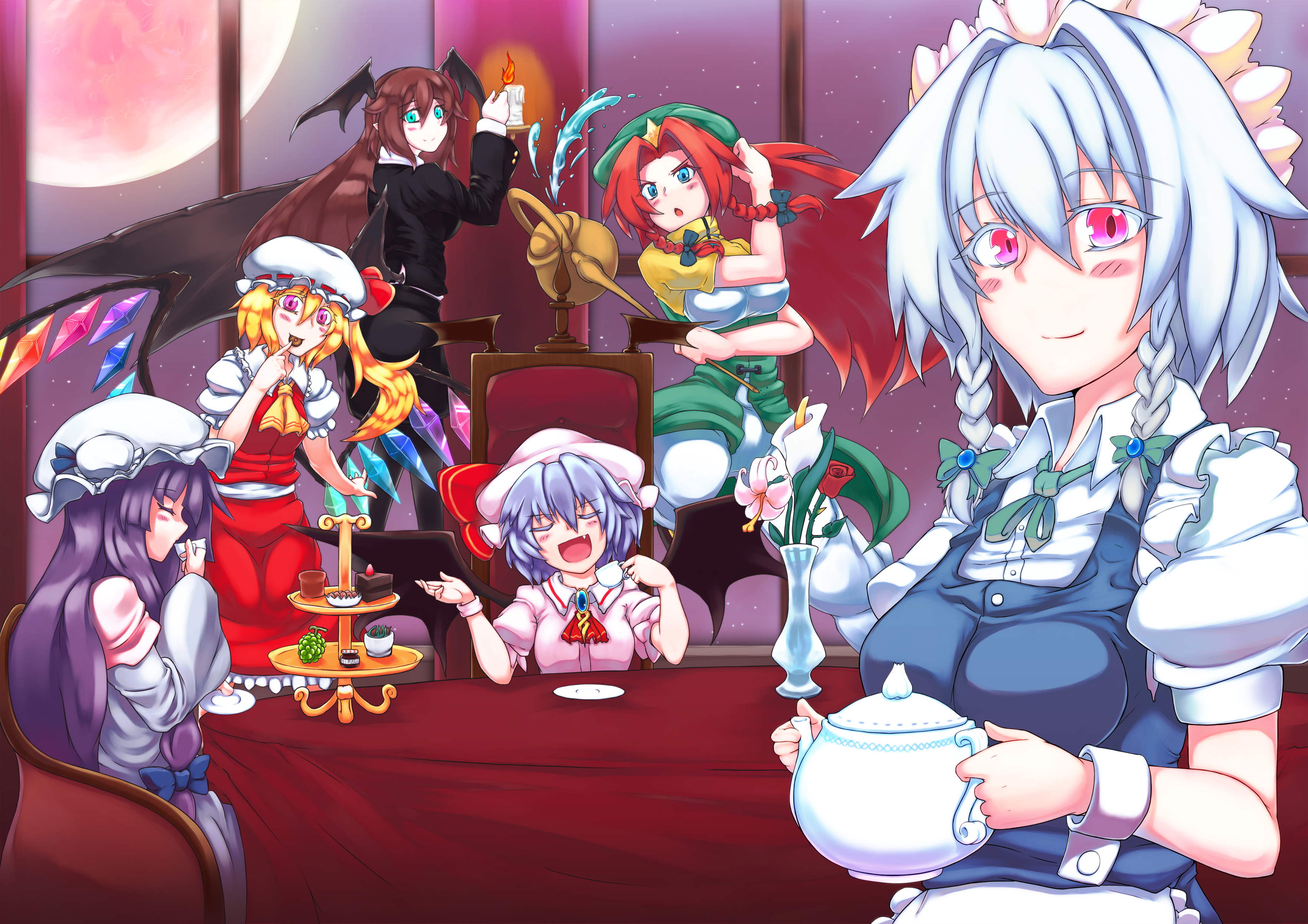 Touhou characters at a tea party HD Wallpaper