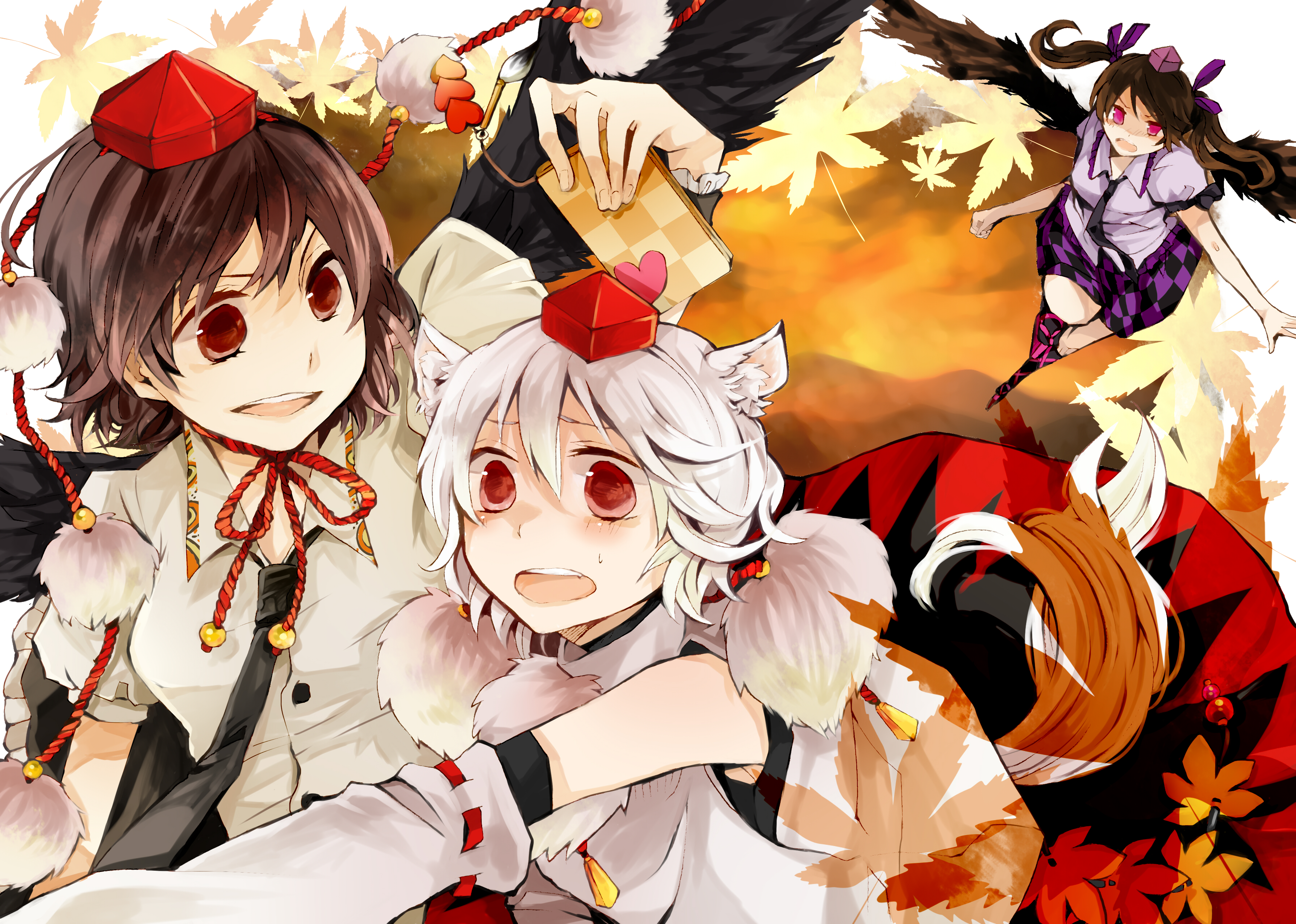 Aya Shameimaru, Momiji Inubashiri, and Hatate Himekaidou HD Wallpaper