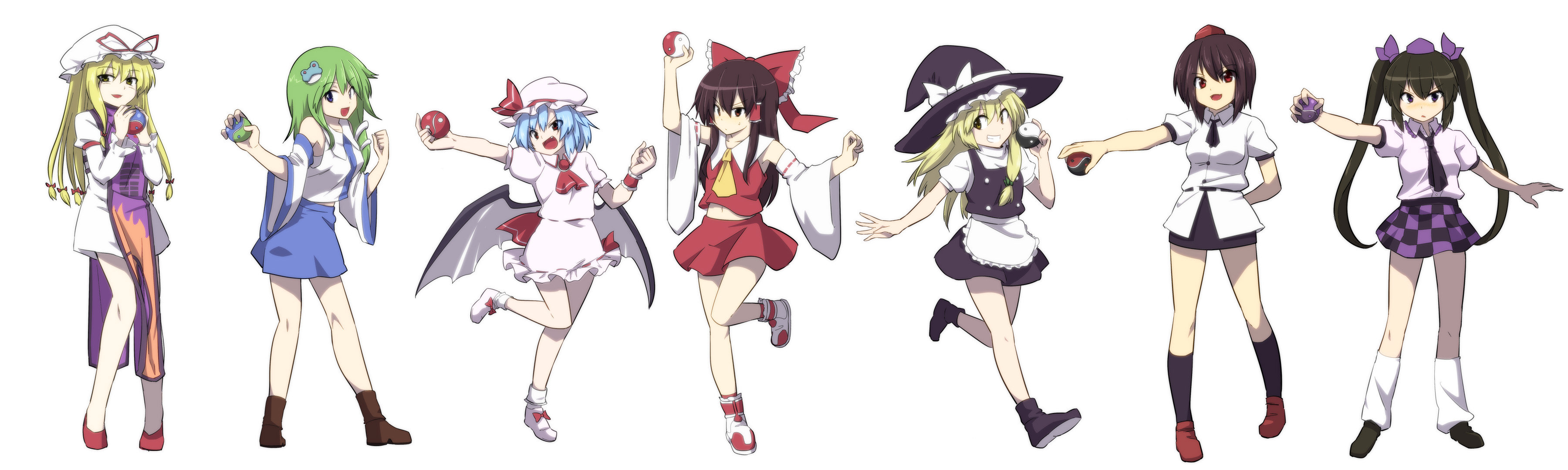Touhou Project characters: Marisa, Sanae, Remilia, Hatate, Aya, Reimu, Yukari HD Wallpaper