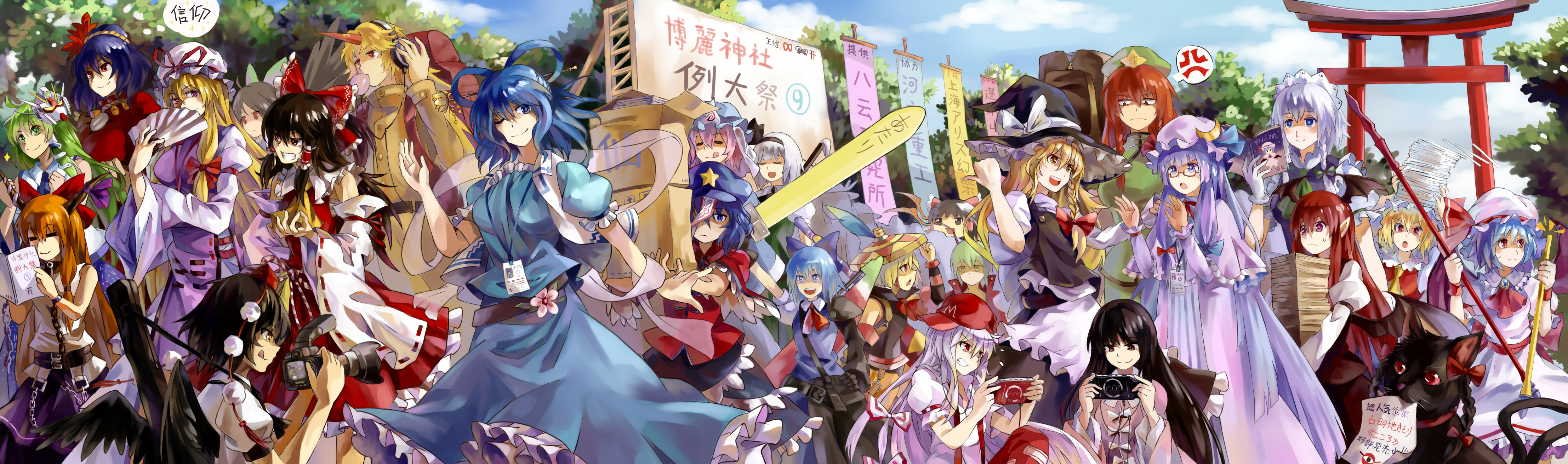 Touhou Project characters at a shrine festival HD Wallpaper