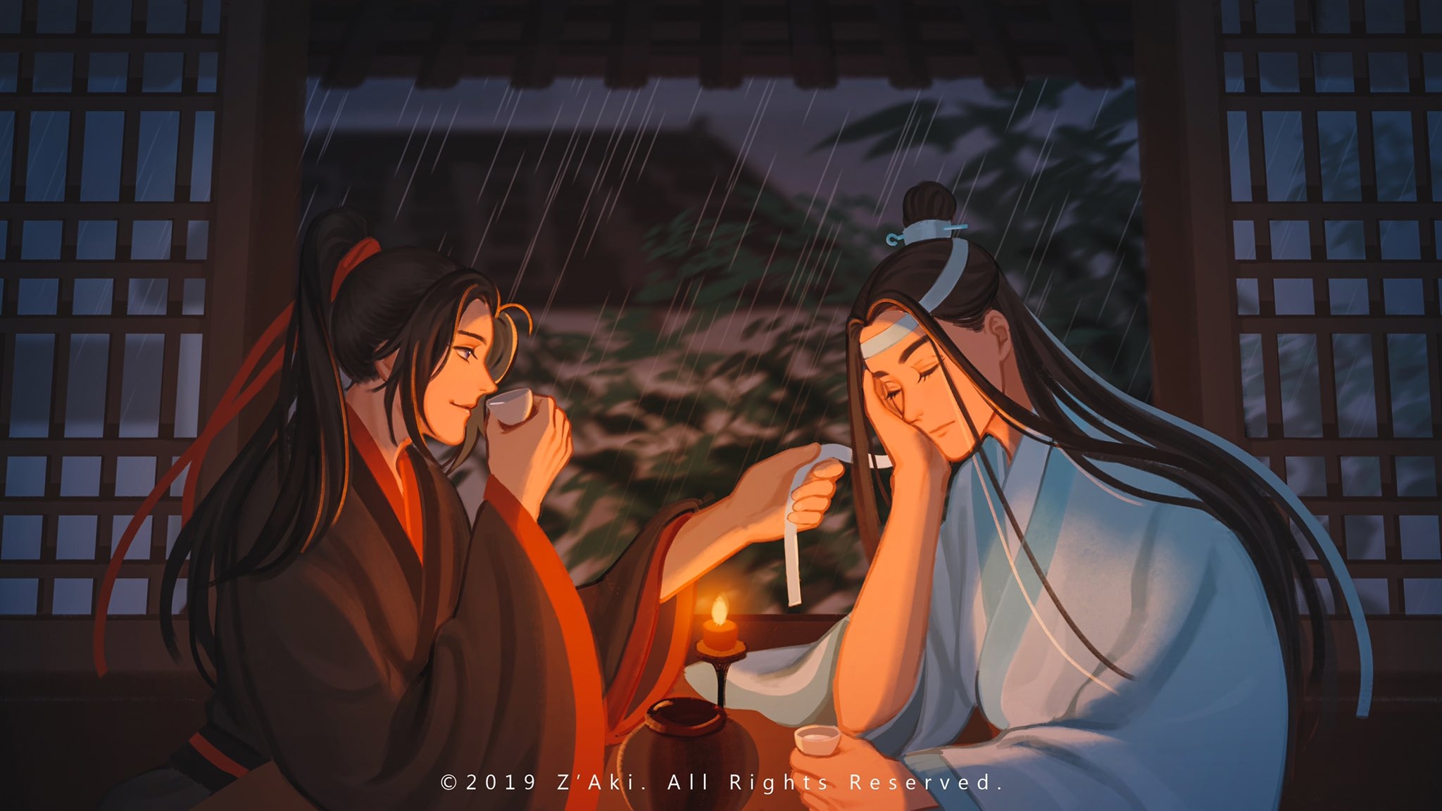 Lan Zhan and Wei Ying from Mo Dao Zu Shi in the rain HD Wallpaper