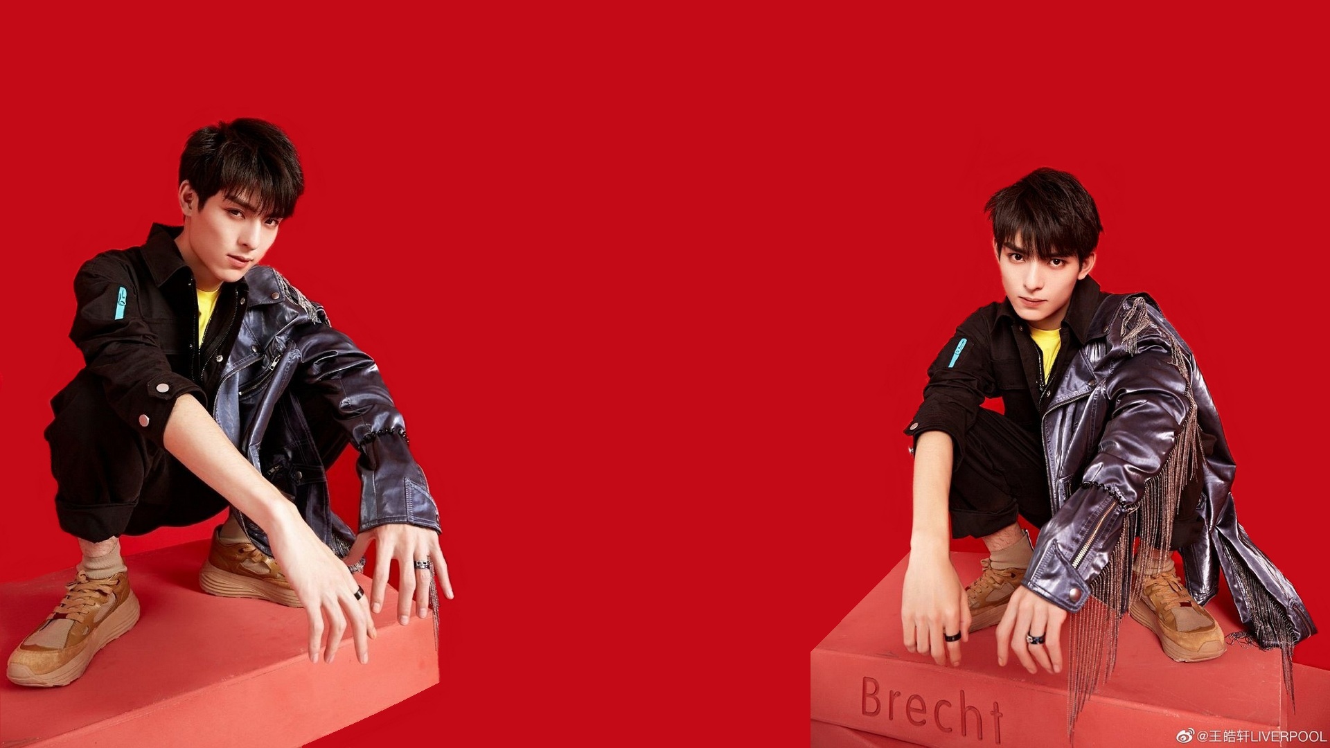 Wang Hao Xuan posing against a red background HD Wallpaper
