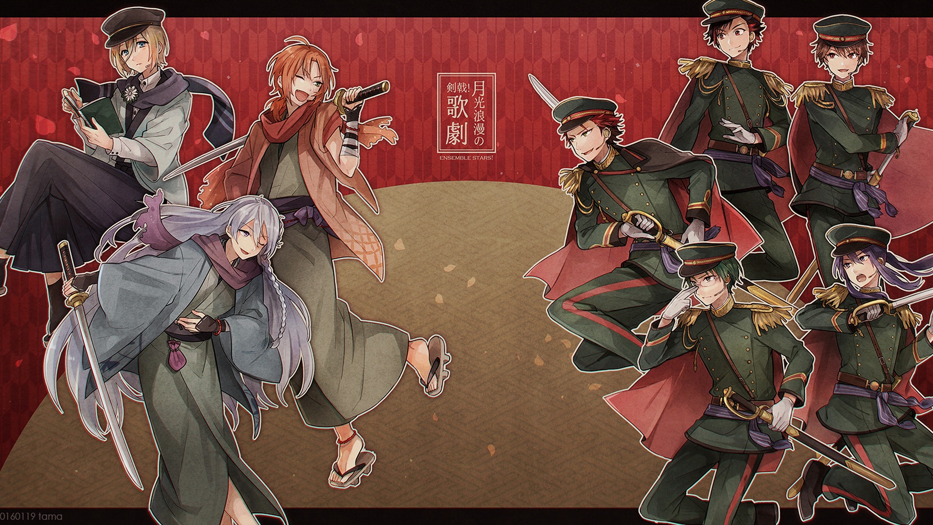 Ensemble Stars! characters in traditional and military attire HD Wallpaper