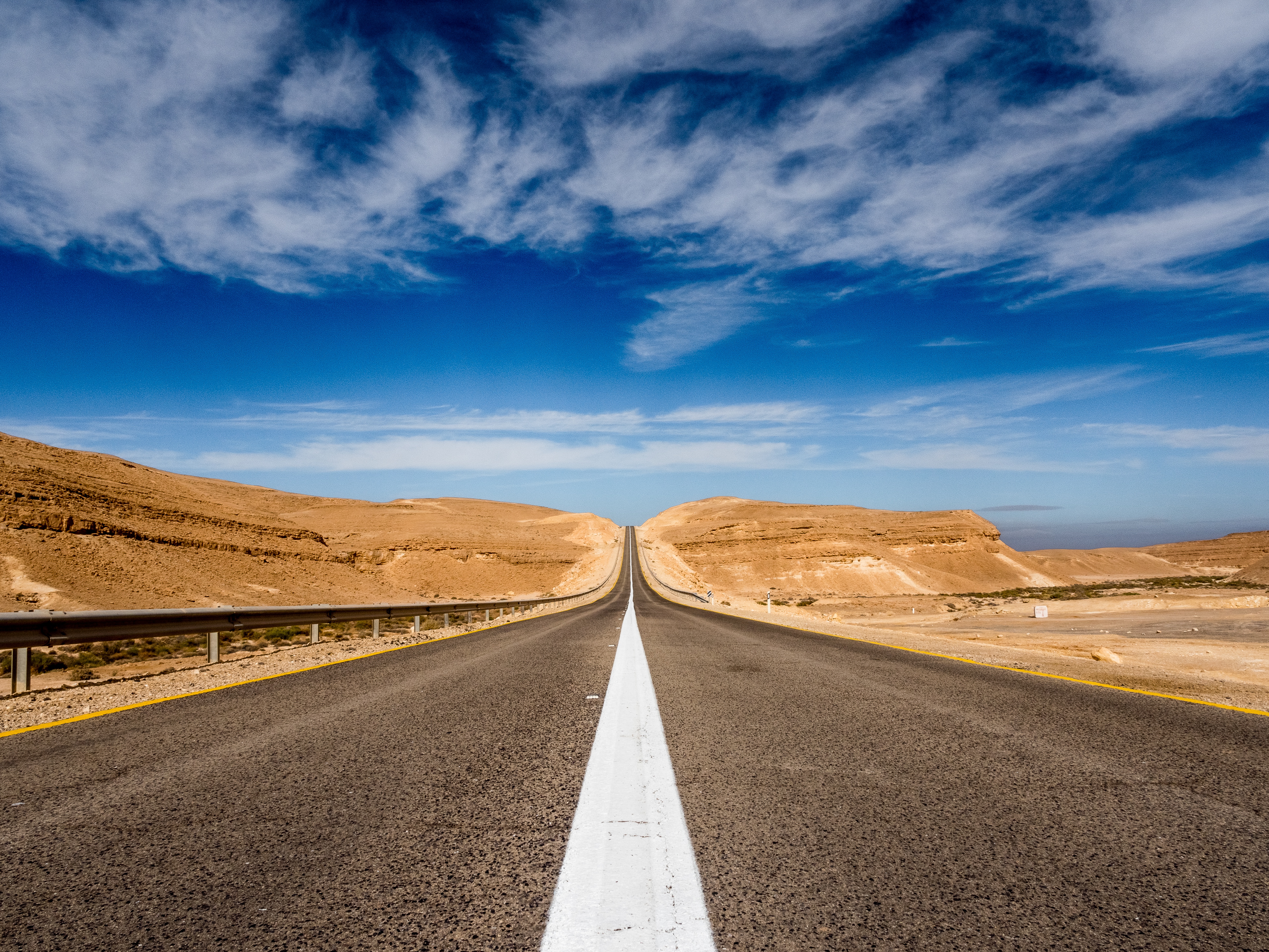 Desert Road with Mountains and Sky HD Wallpaper