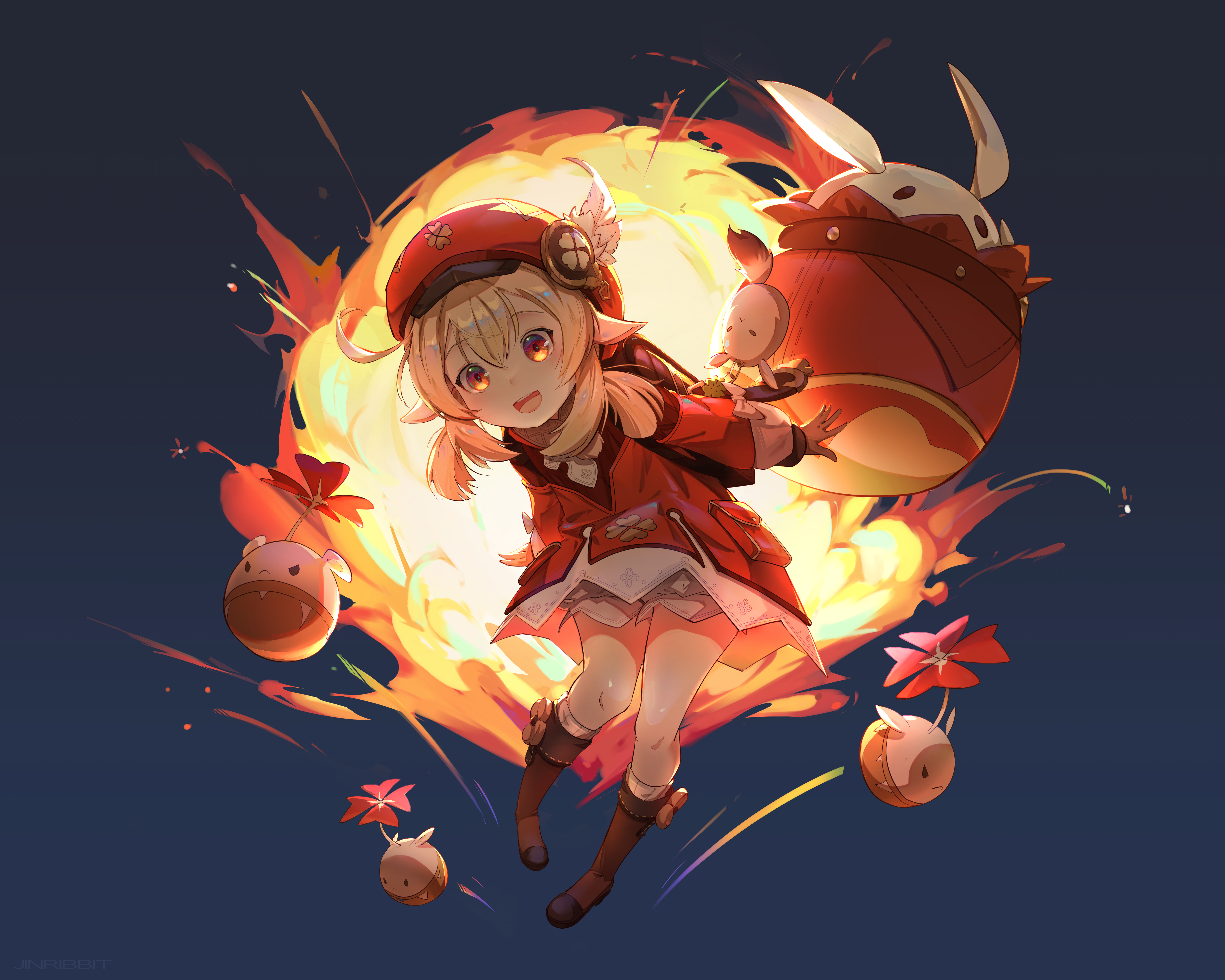 Klee from Genshin Impact with bombs and fire HD Wallpaper