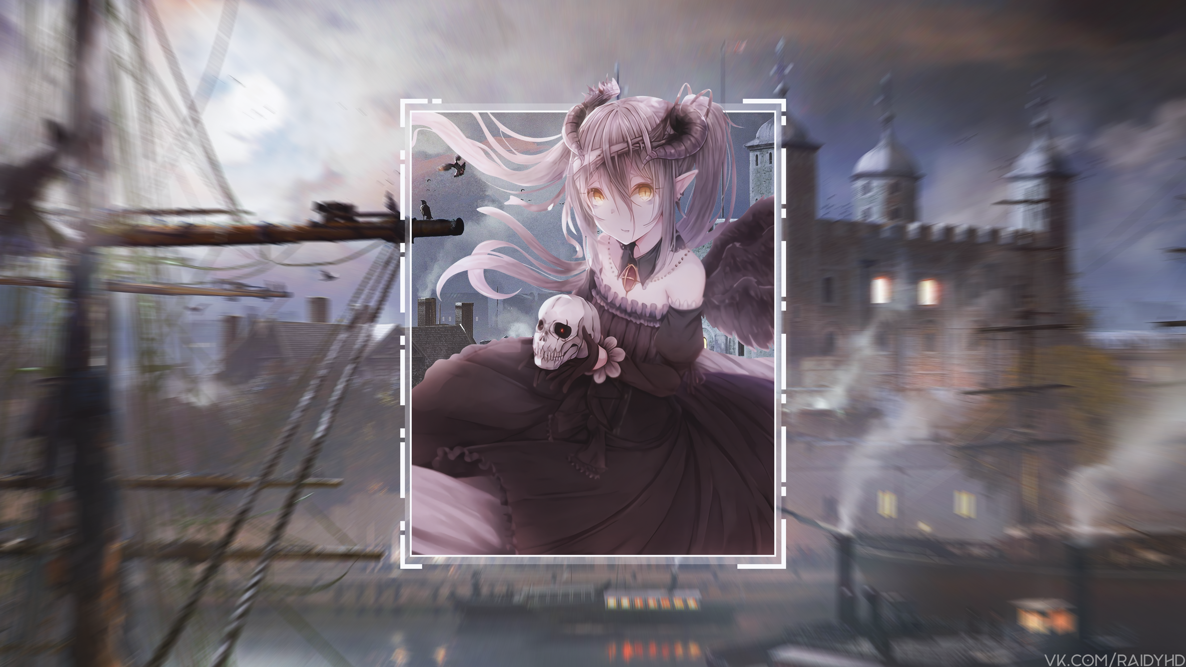 Girl in Black Dress Holding Skull 4K HD Wallpaper