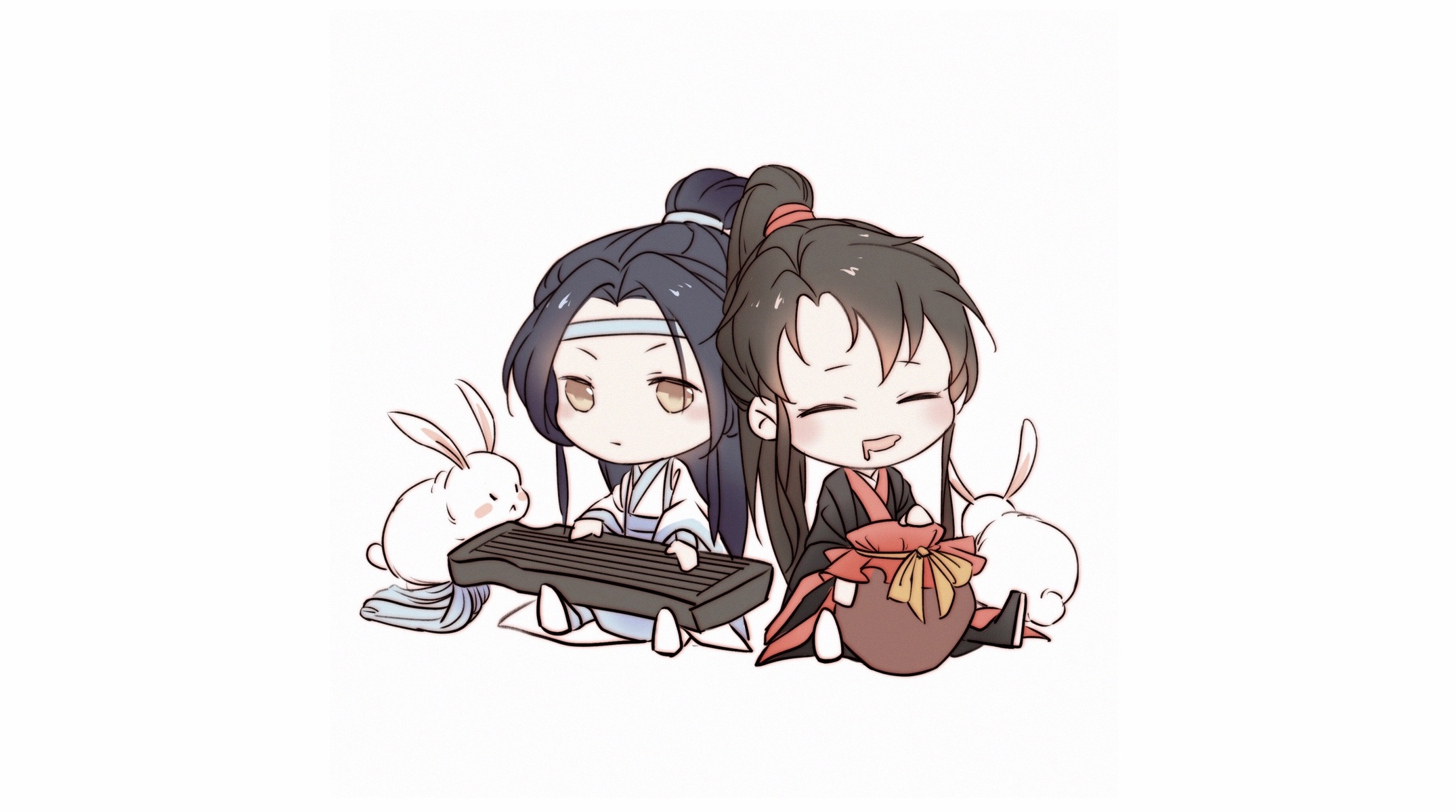 Wei Ying and Lan Zhan from Mo Dao Zu Shi with rabbits HD Wallpaper