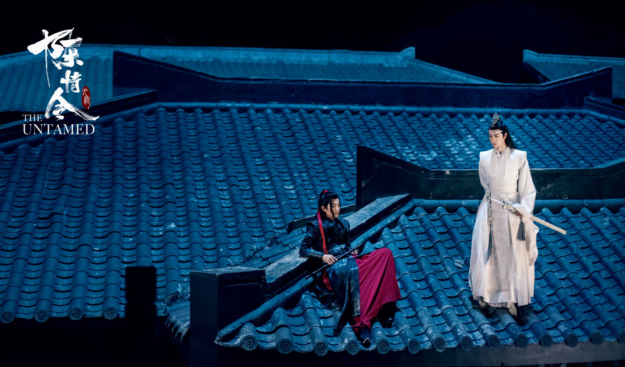 The Untamed: Wei Wuxian and Lan Wangji on Rooftops HD Wallpaper