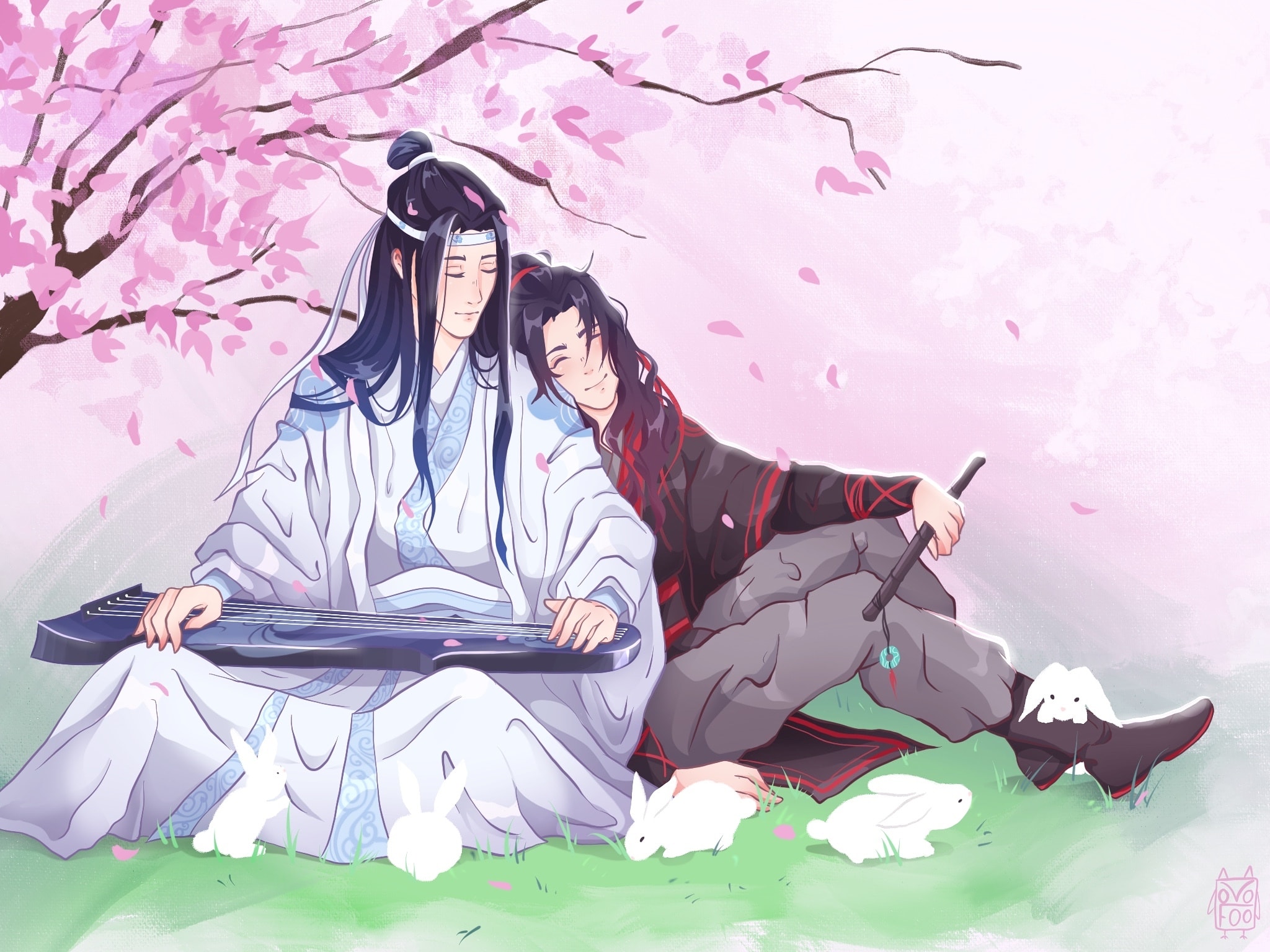Wei Wuxian and Lan Wangji from Mo Dao Zu Shi under cherry blossoms HD Wallpaper
