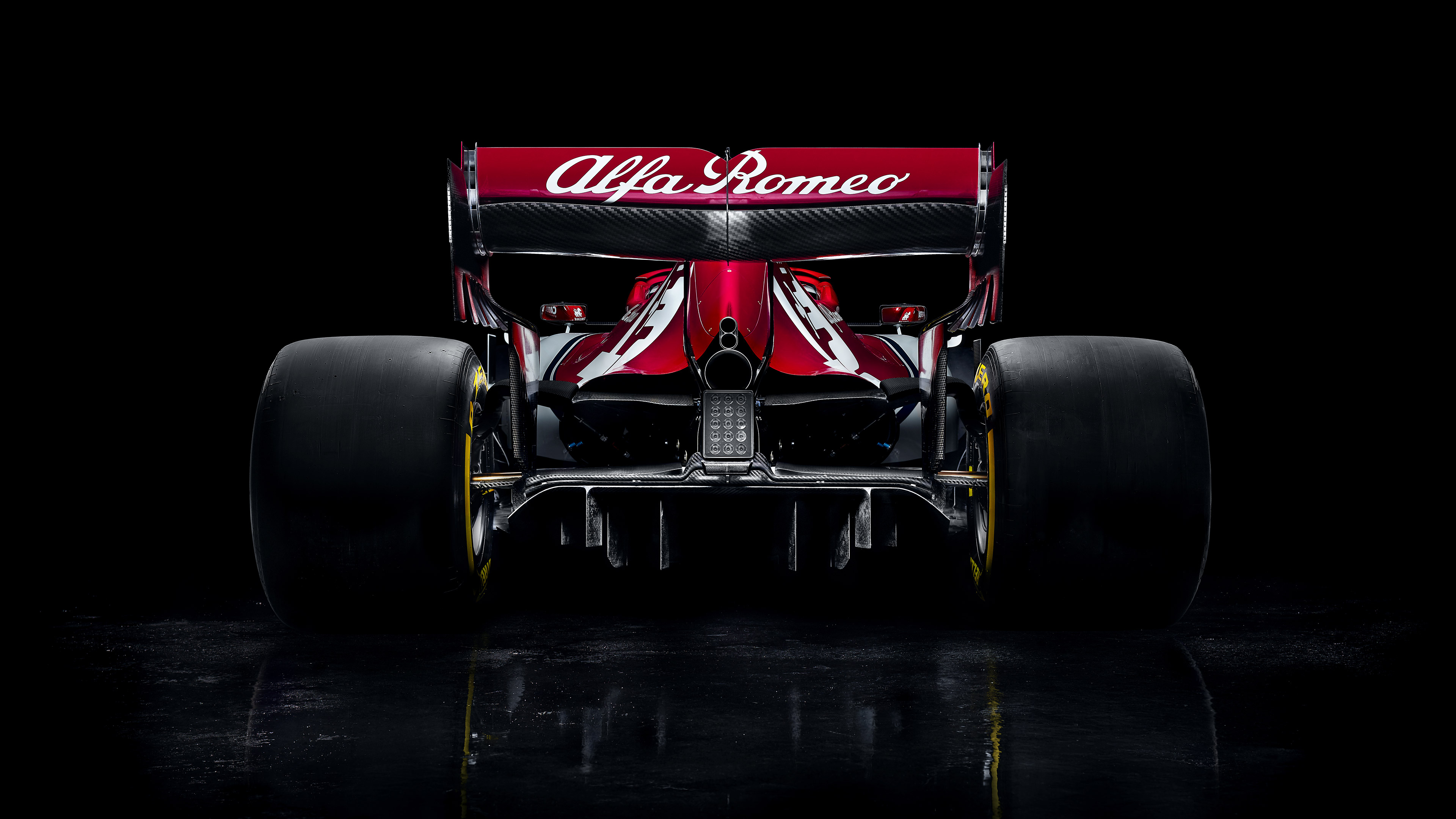 Rear view of the 2019 Alfa Romeo C38 Formula 1 car HD Wallpaper