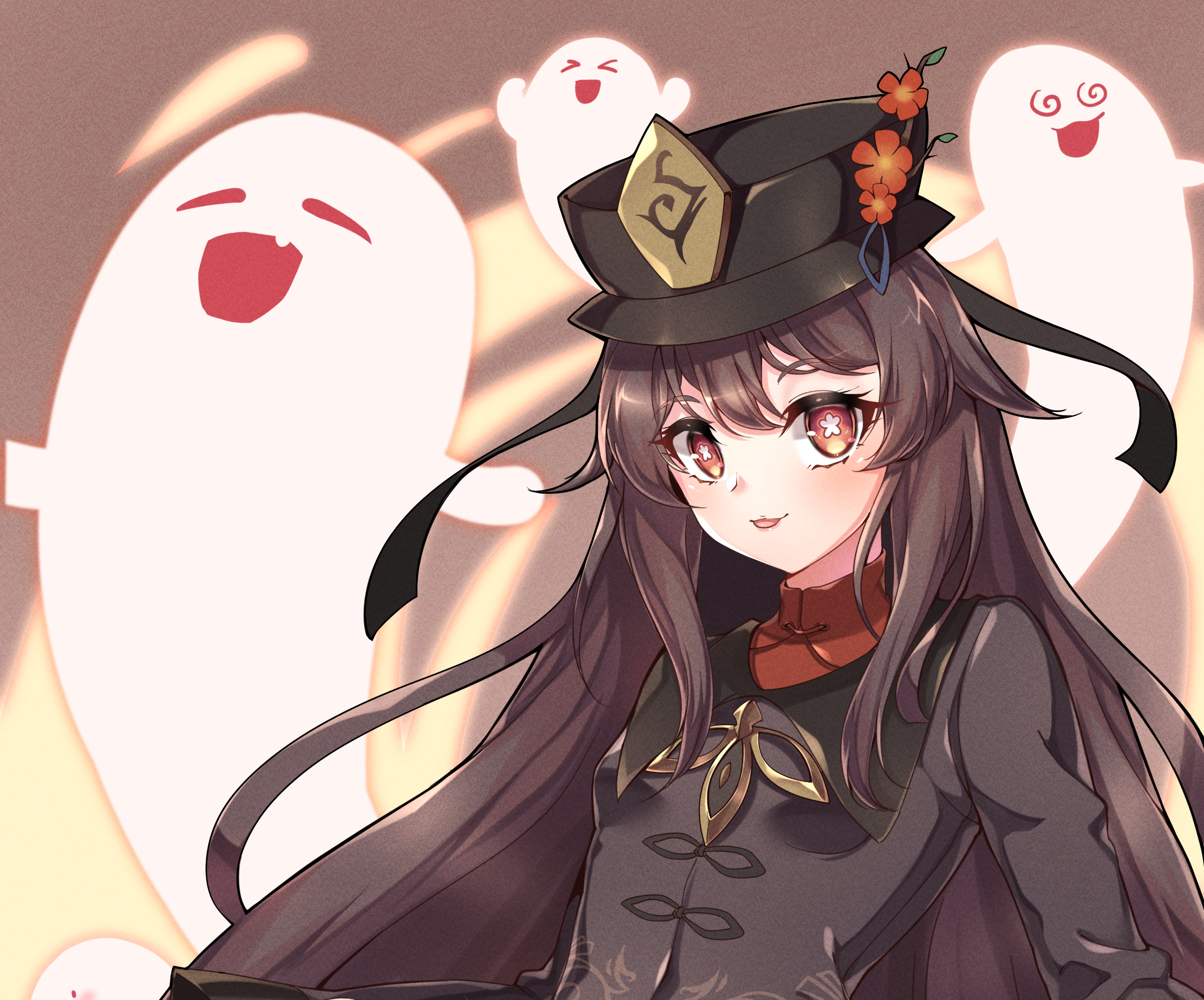 Hu Tao from Genshin Impact with ghosts HD Wallpaper