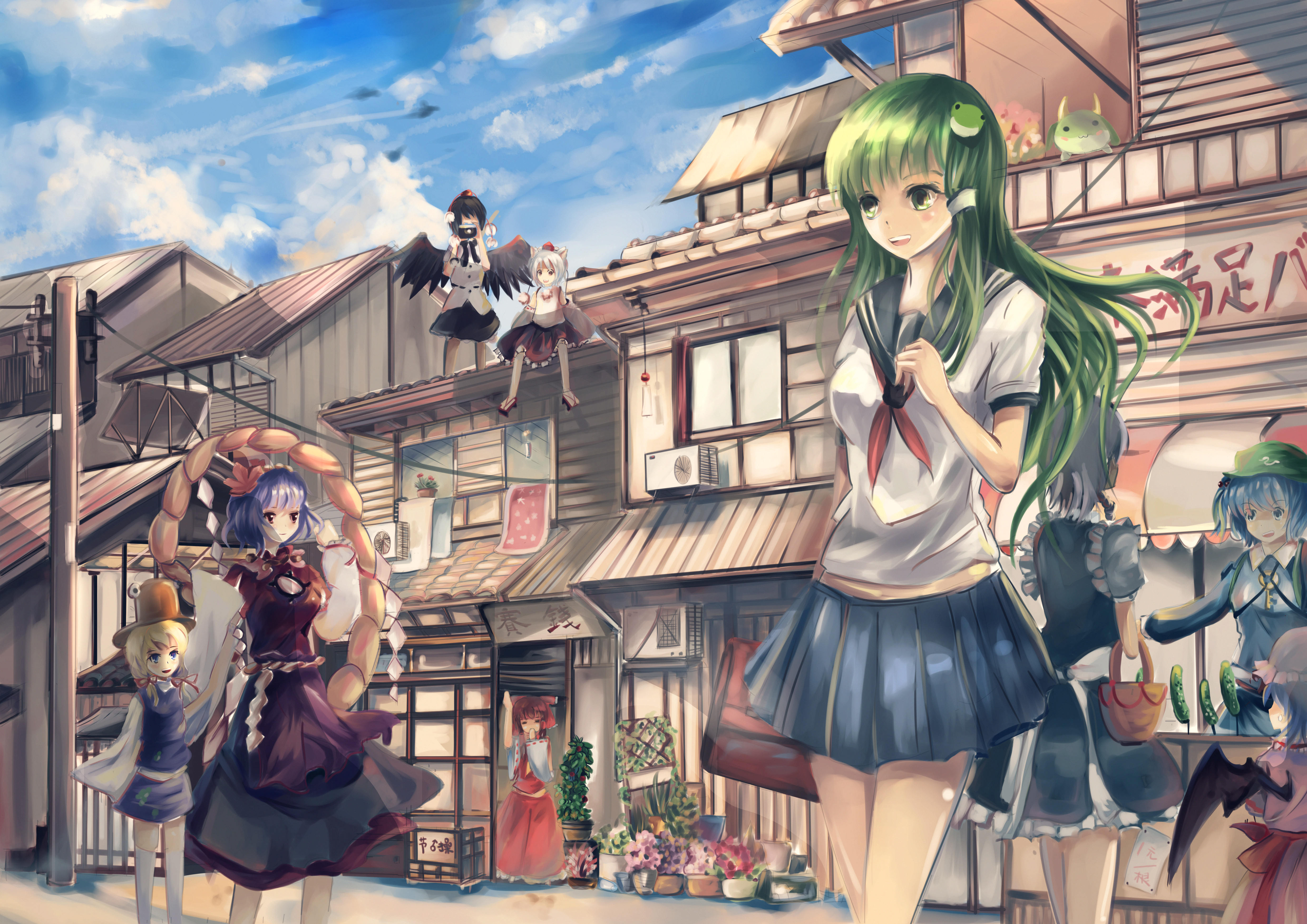 Touhou 4K: Characters in a Japanese Town HD Wallpaper
