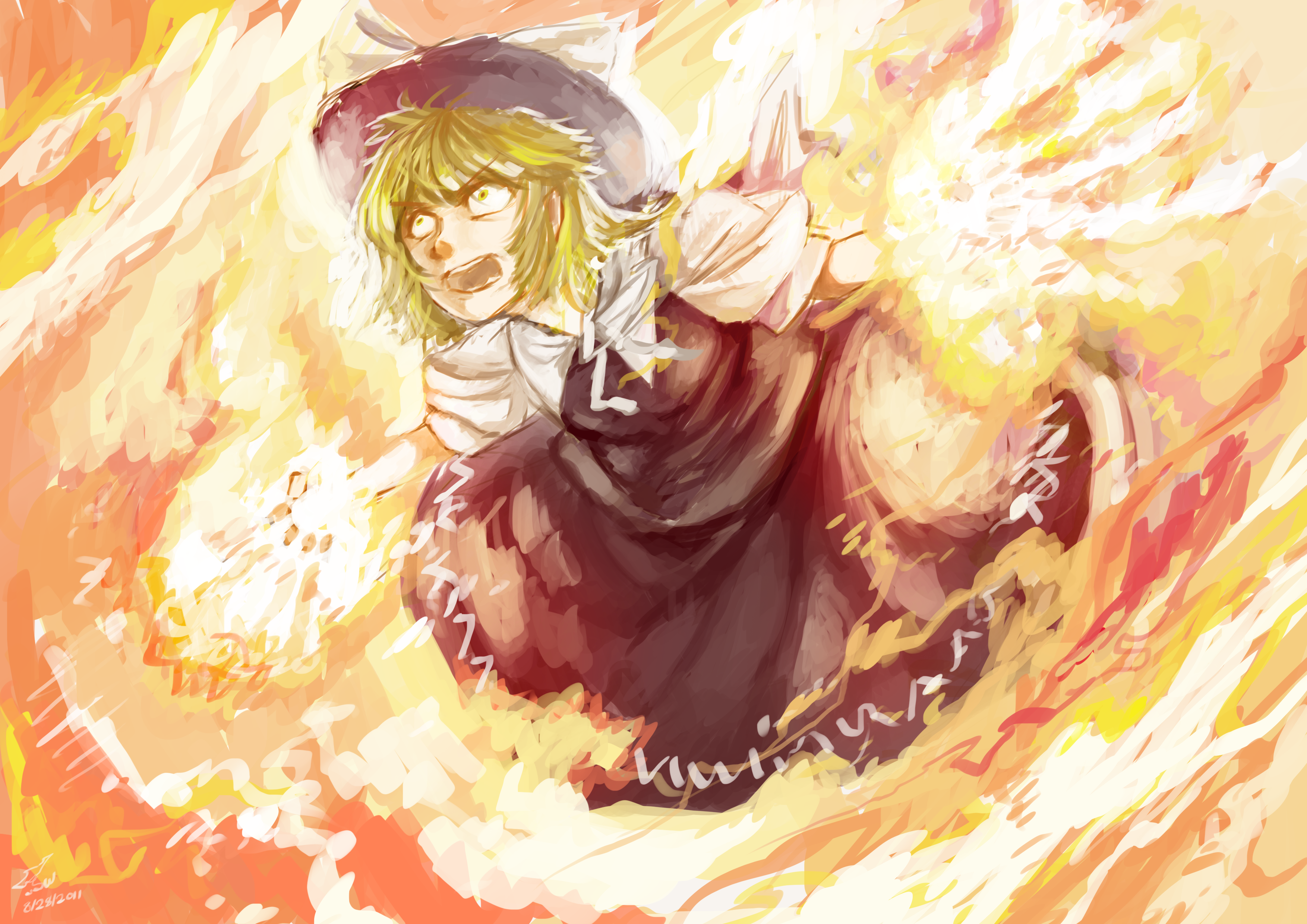 Yuki from Touhou Project in flames HD Wallpaper