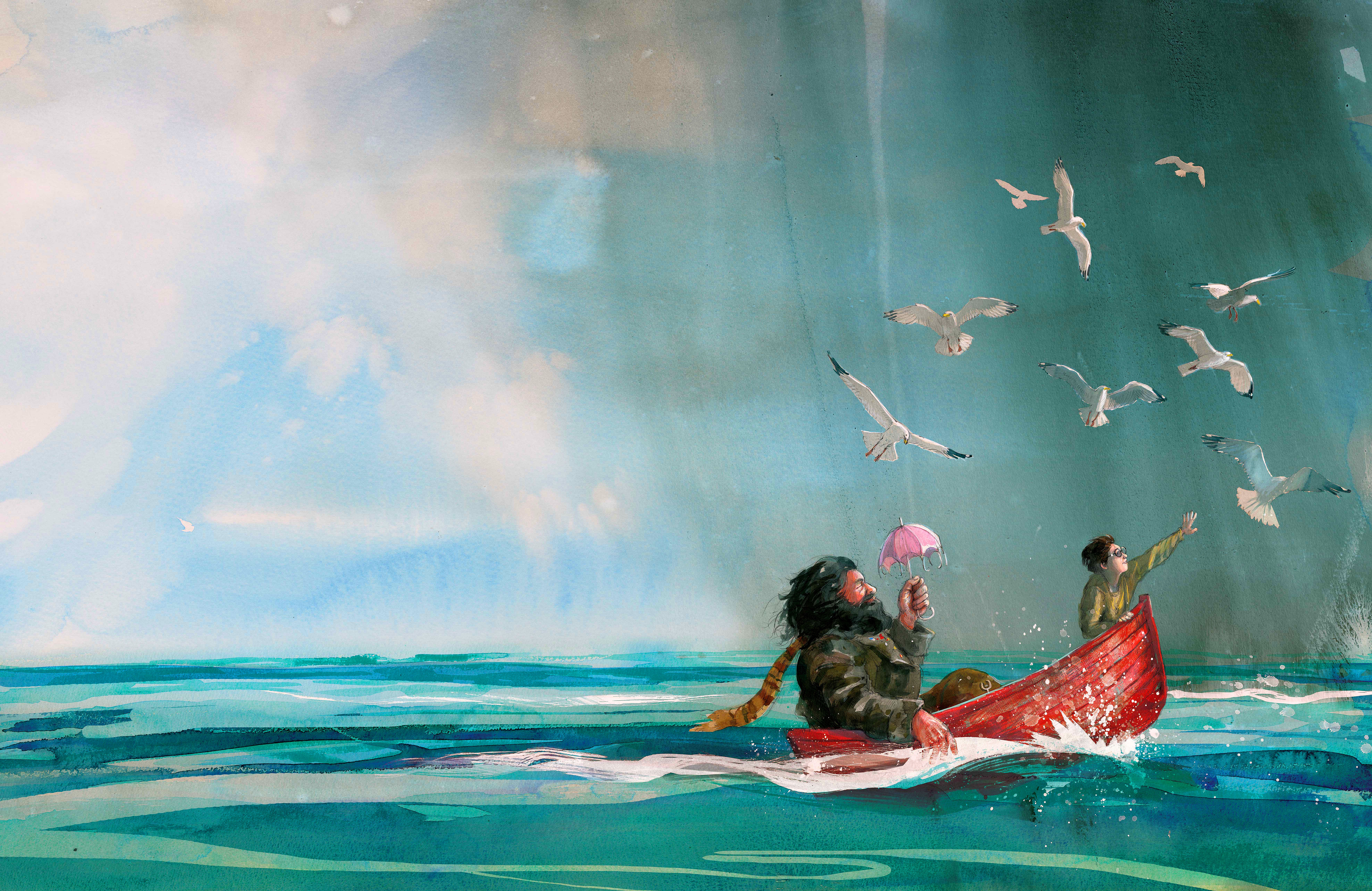 Rubeus Hagrid and Harry Potter in Boat HD Wallpaper