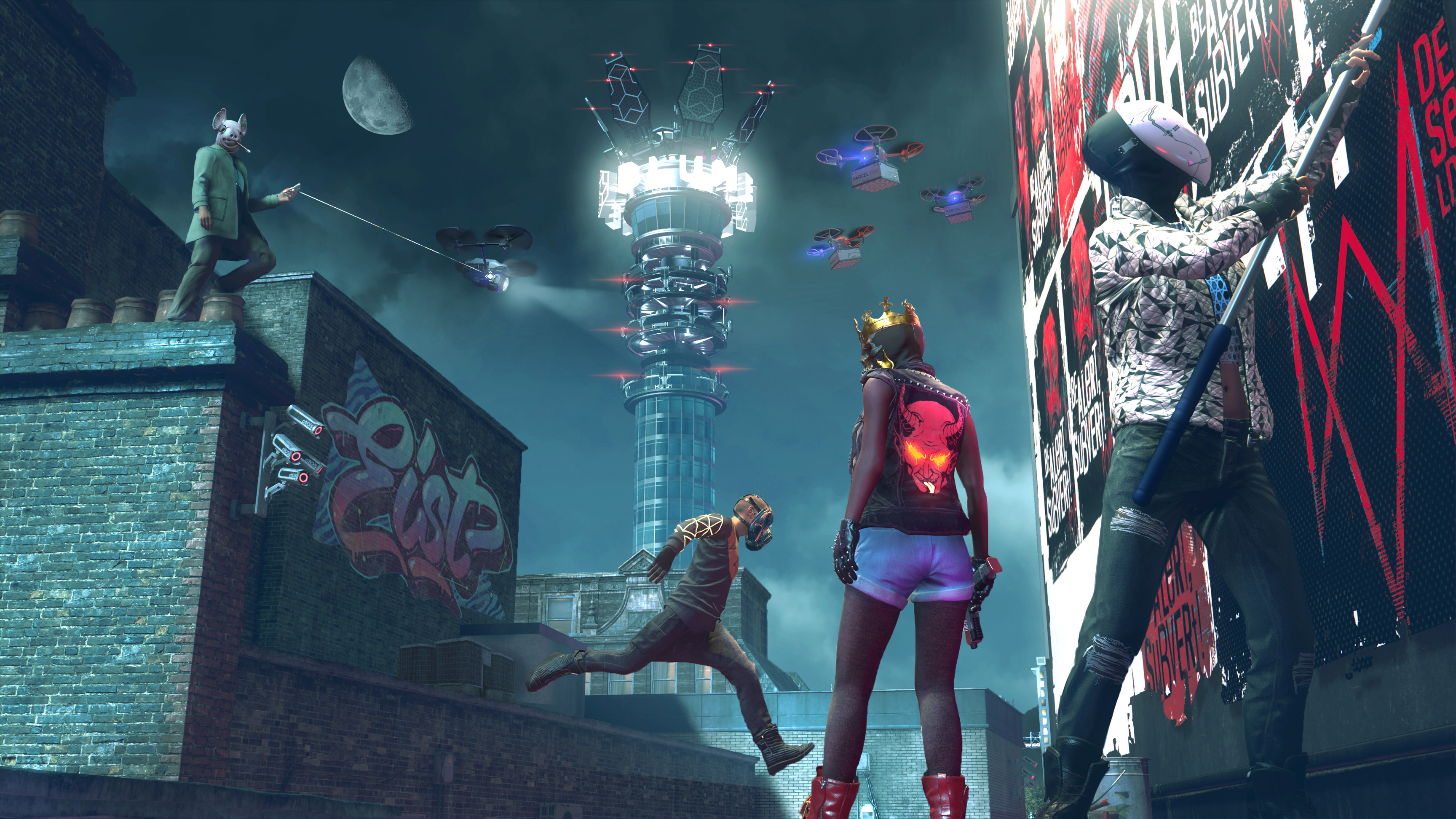 Watch Dogs: Legion characters on a rooftop at night HD Wallpaper