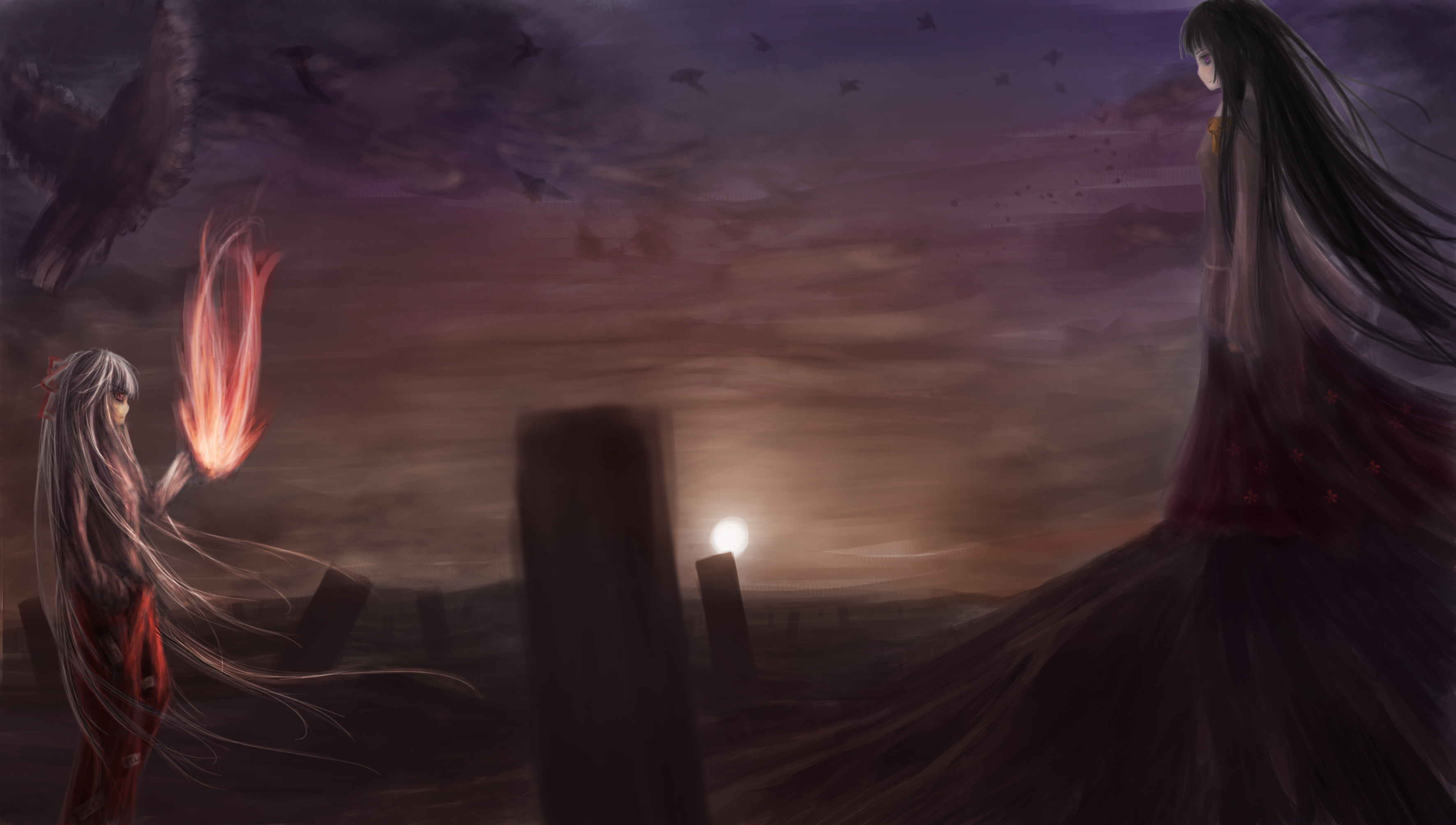 Kaguya Houraisan and Fujiwara no Mokou from Touhou HD Wallpaper