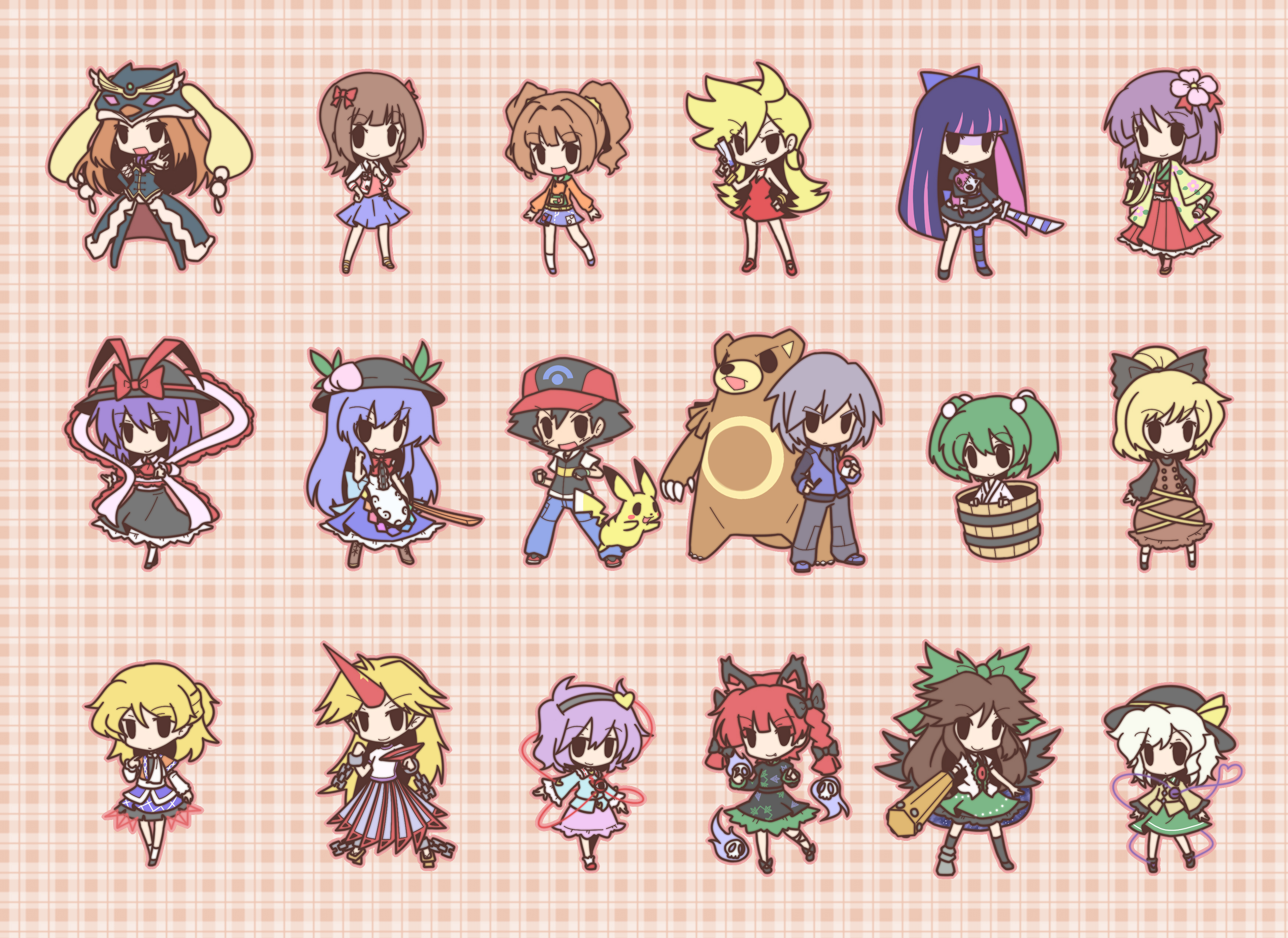 Chibi Crossover: Touhou, Pokémon, and Panty & Stocking HD Wallpaper
