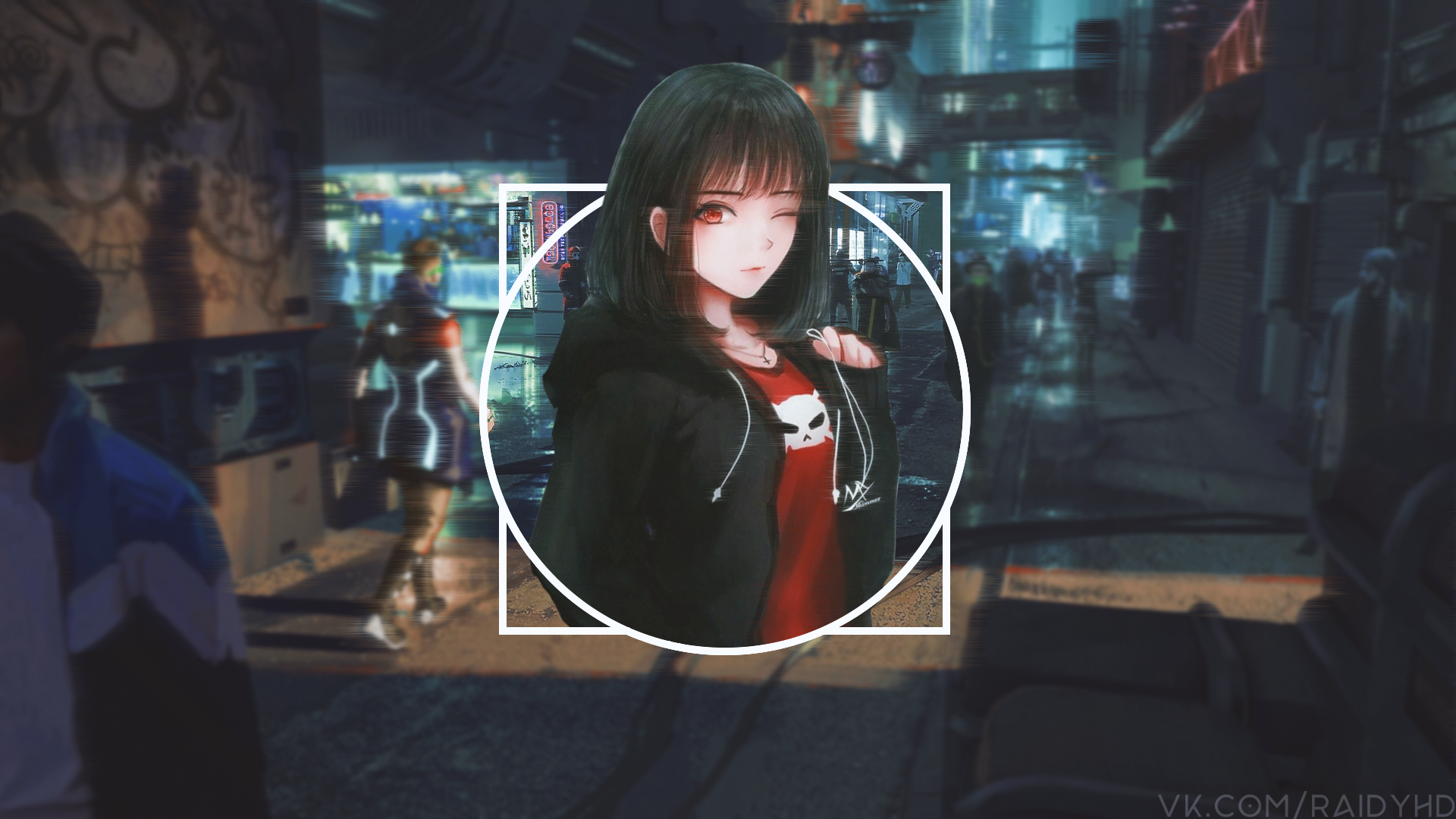 Anime Girl in Cyberpunk City HD Wallpaper