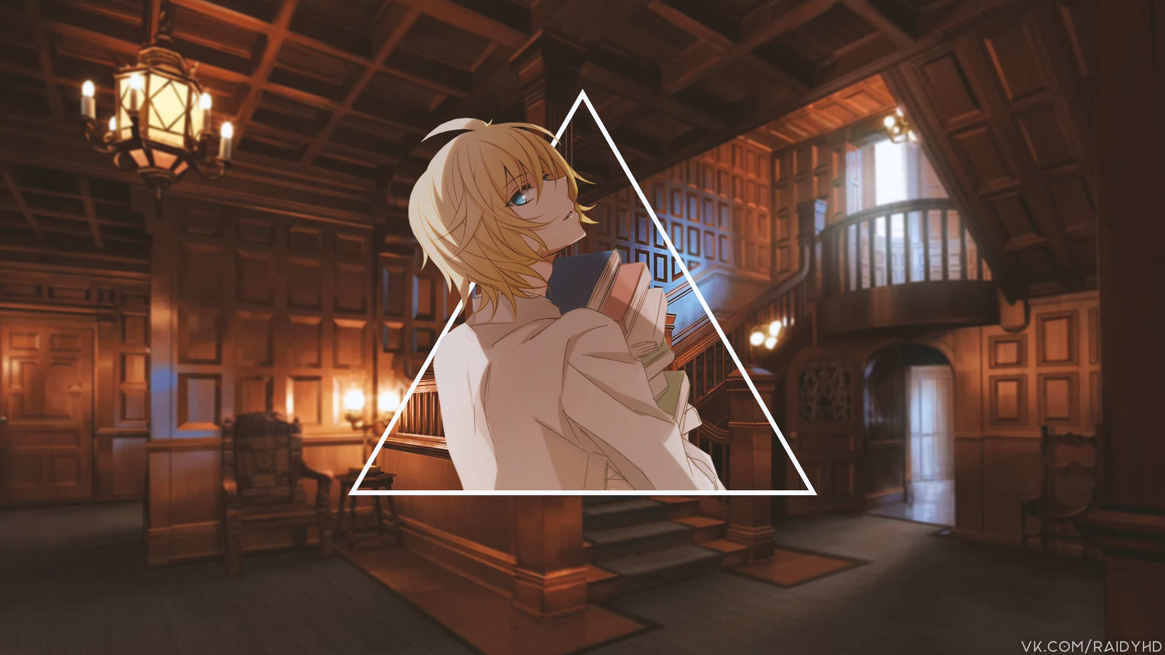 Anime Boy with Books in Library 4K HD Wallpaper
