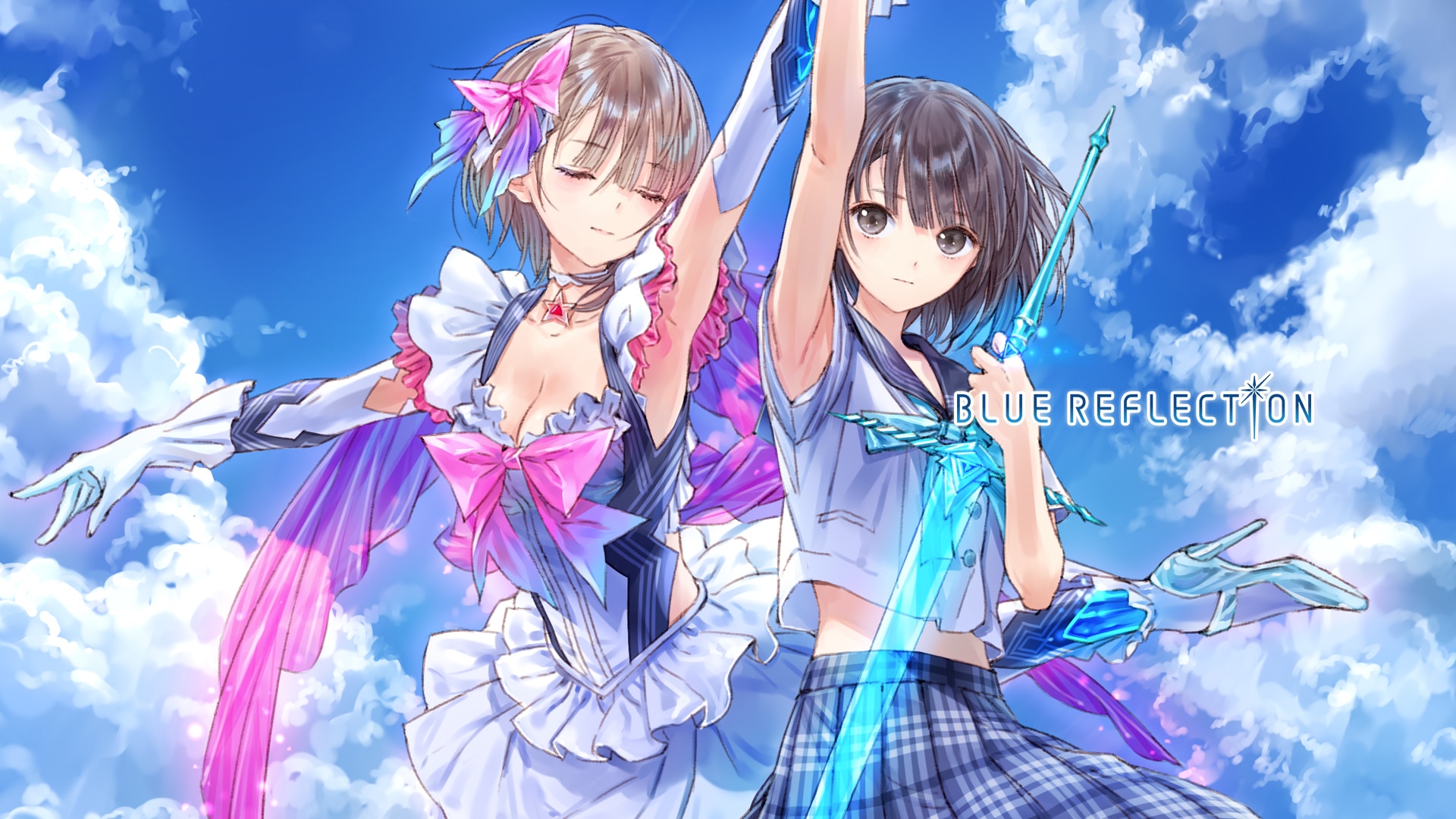 Two girls from Blue Reflection in front of a blue sky HD Wallpaper