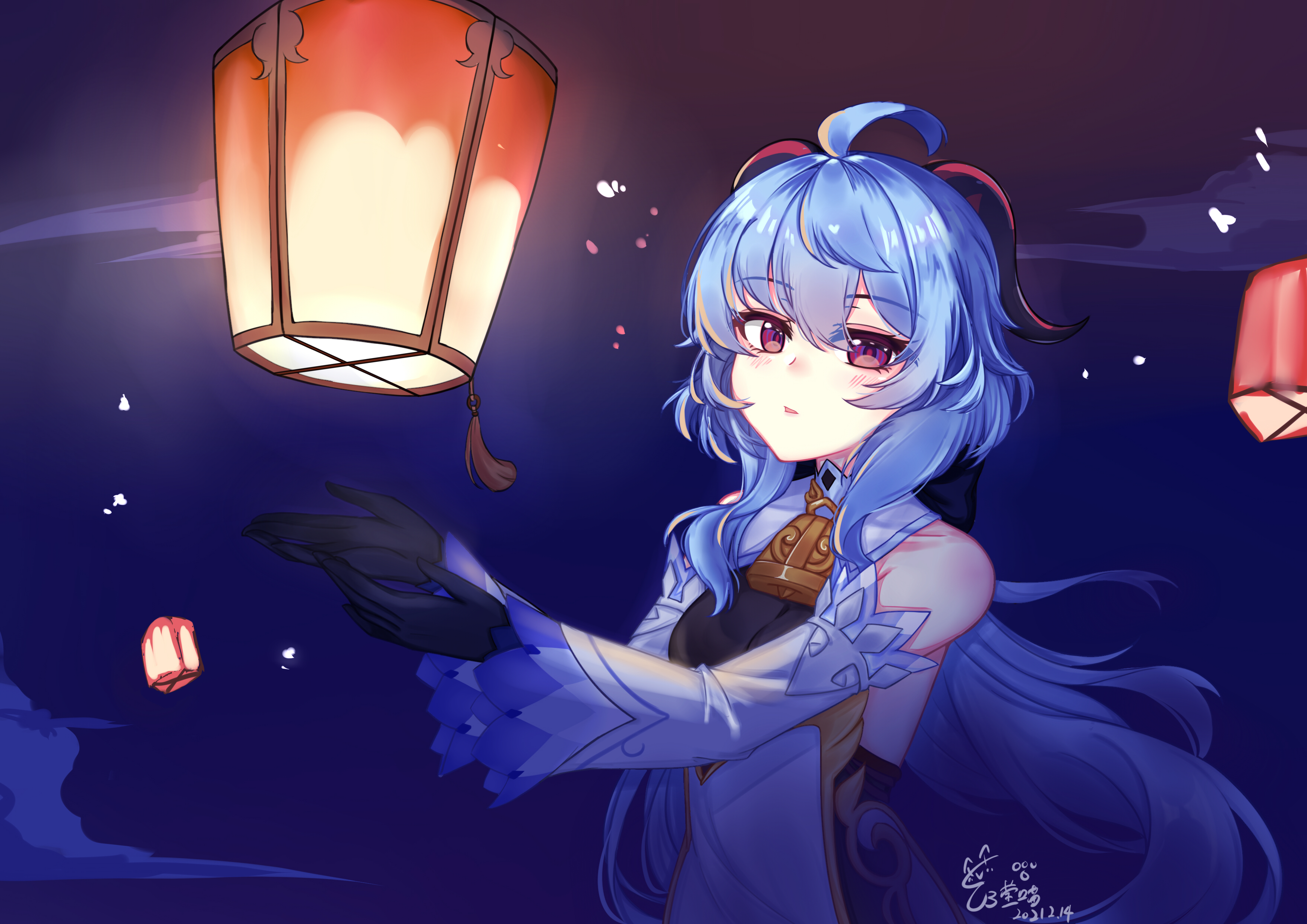 Ganyu from Genshin Impact releasing lanterns HD Wallpaper