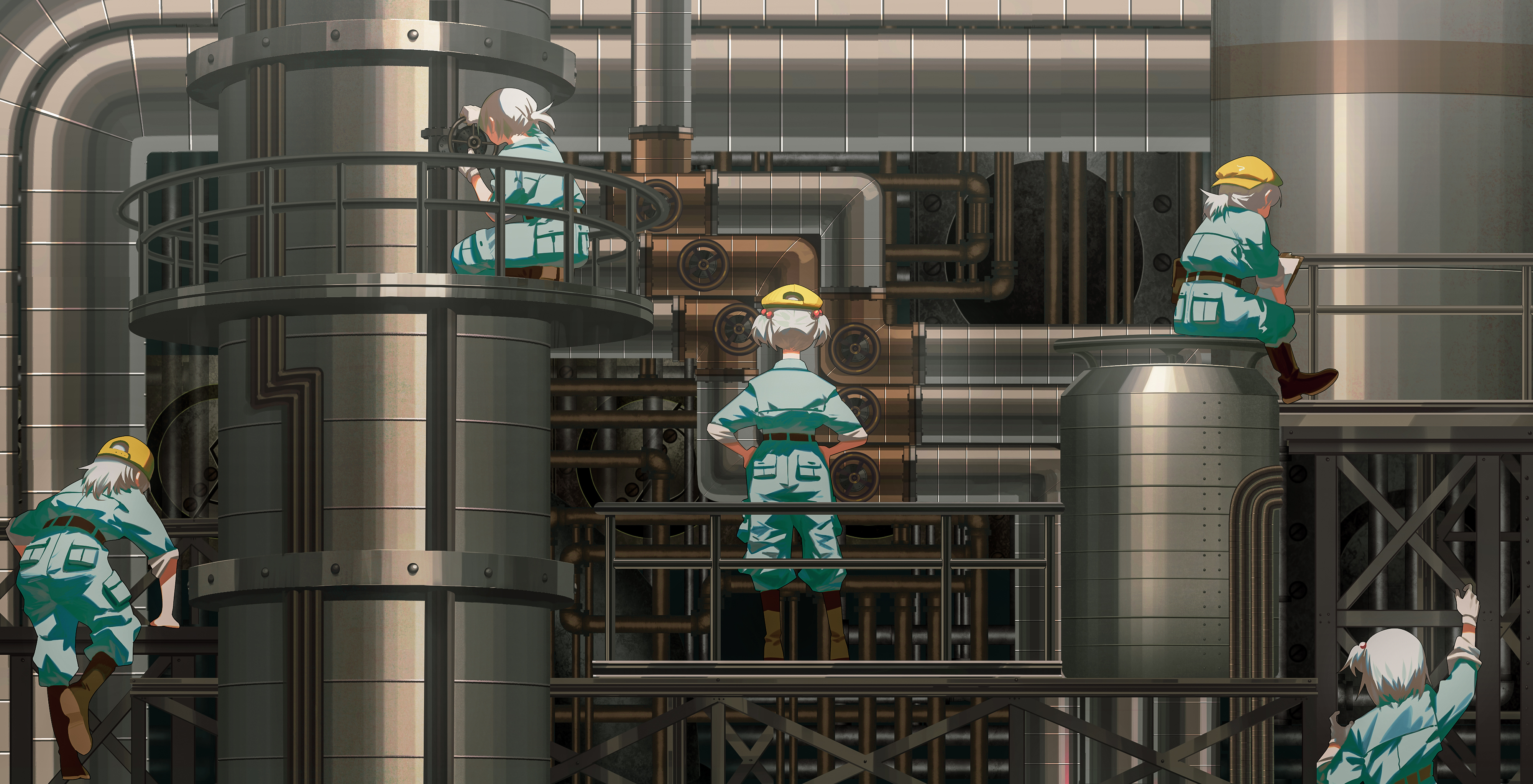 Nitori Kawashiro in a factory setting HD Wallpaper