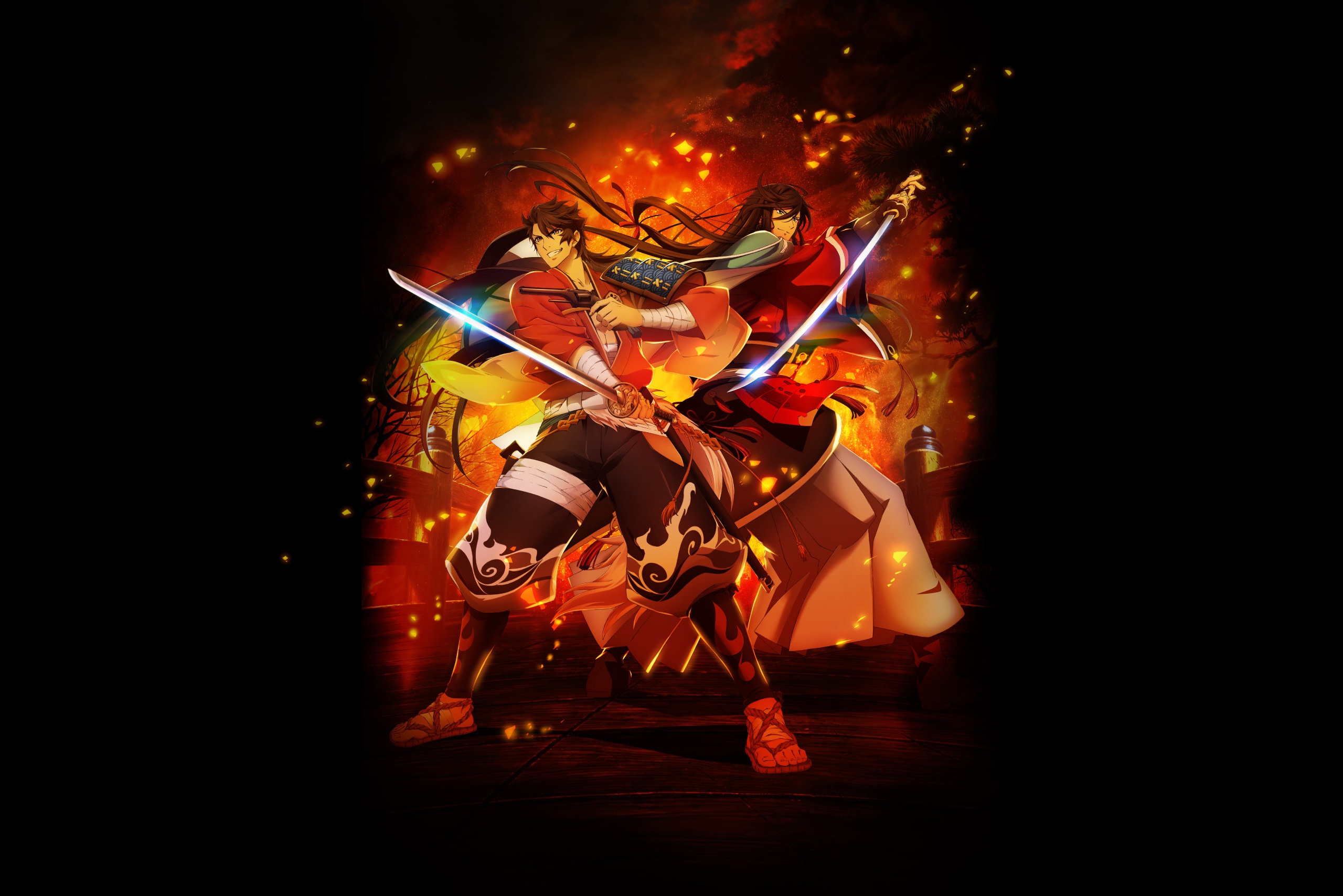 Two male warriors with swords in Touken Ranbu HD HD Wallpaper