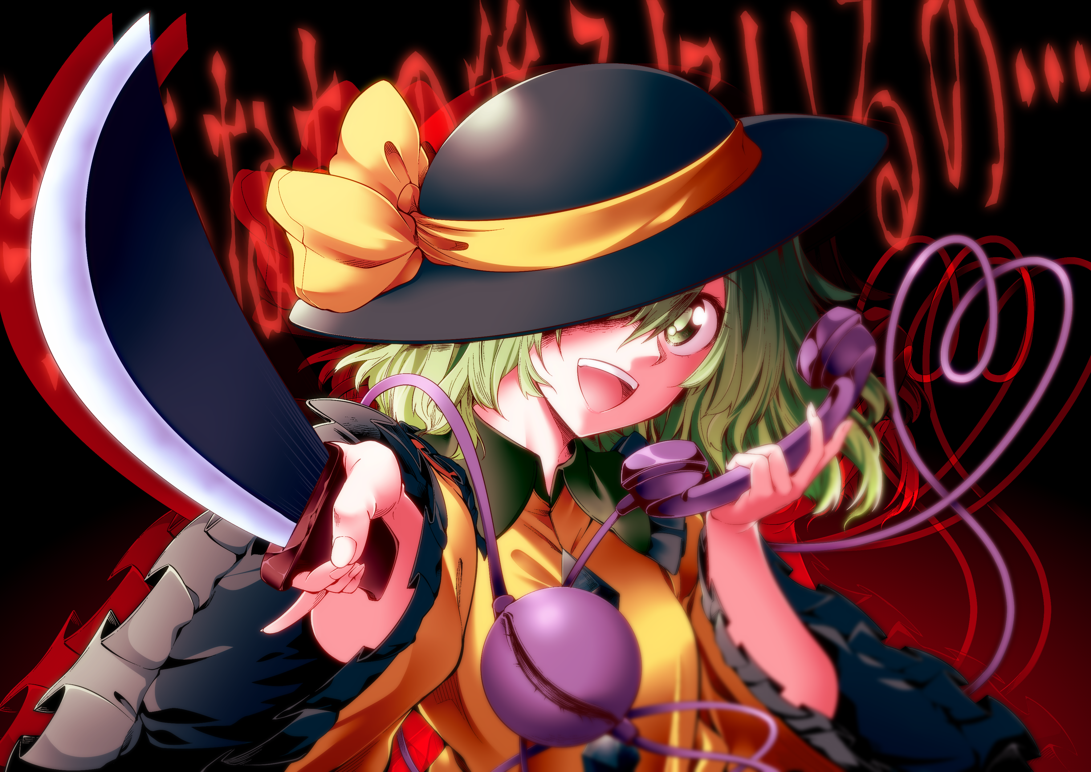 Koishi Komeiji from Touhou holding a phone and scythe HD Wallpaper