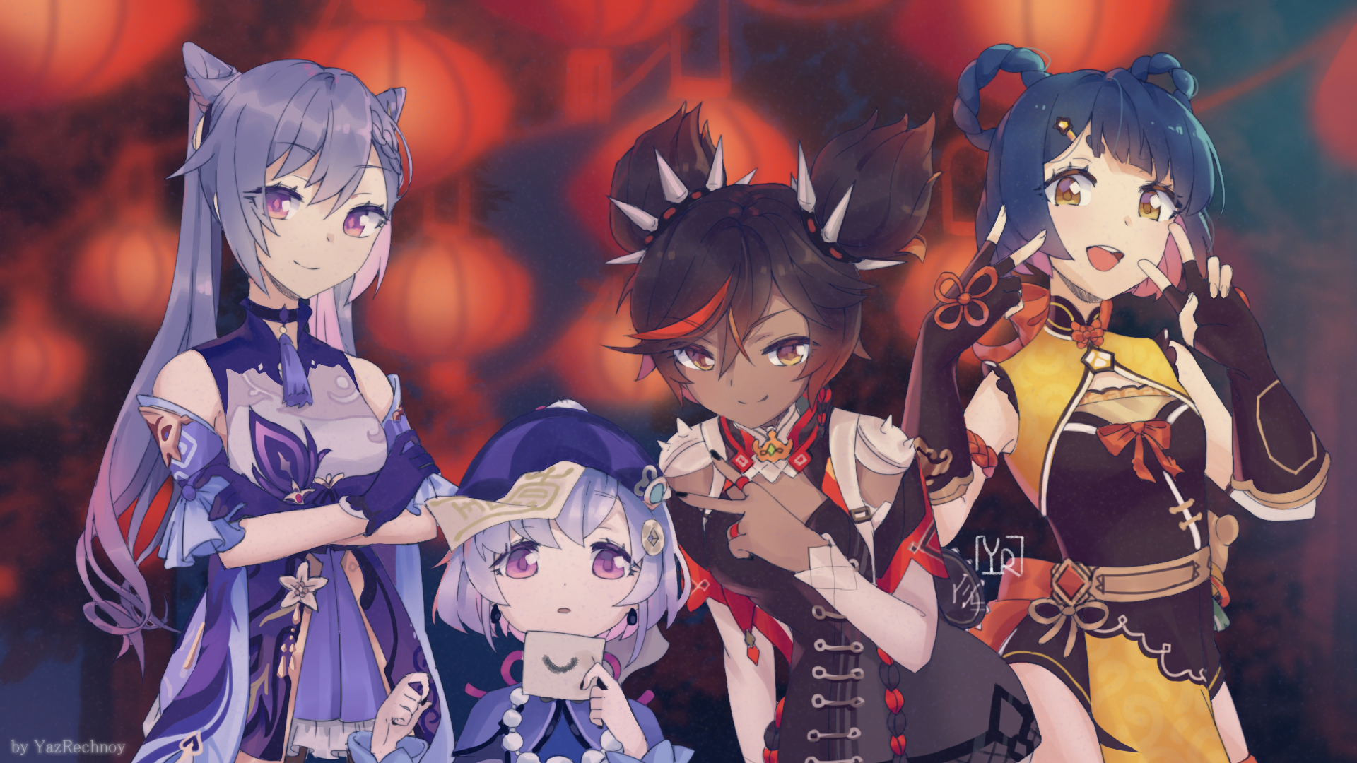 Keqing, Qiqi, Xinyan, and Xiangling from Genshin Impact HD Wallpaper