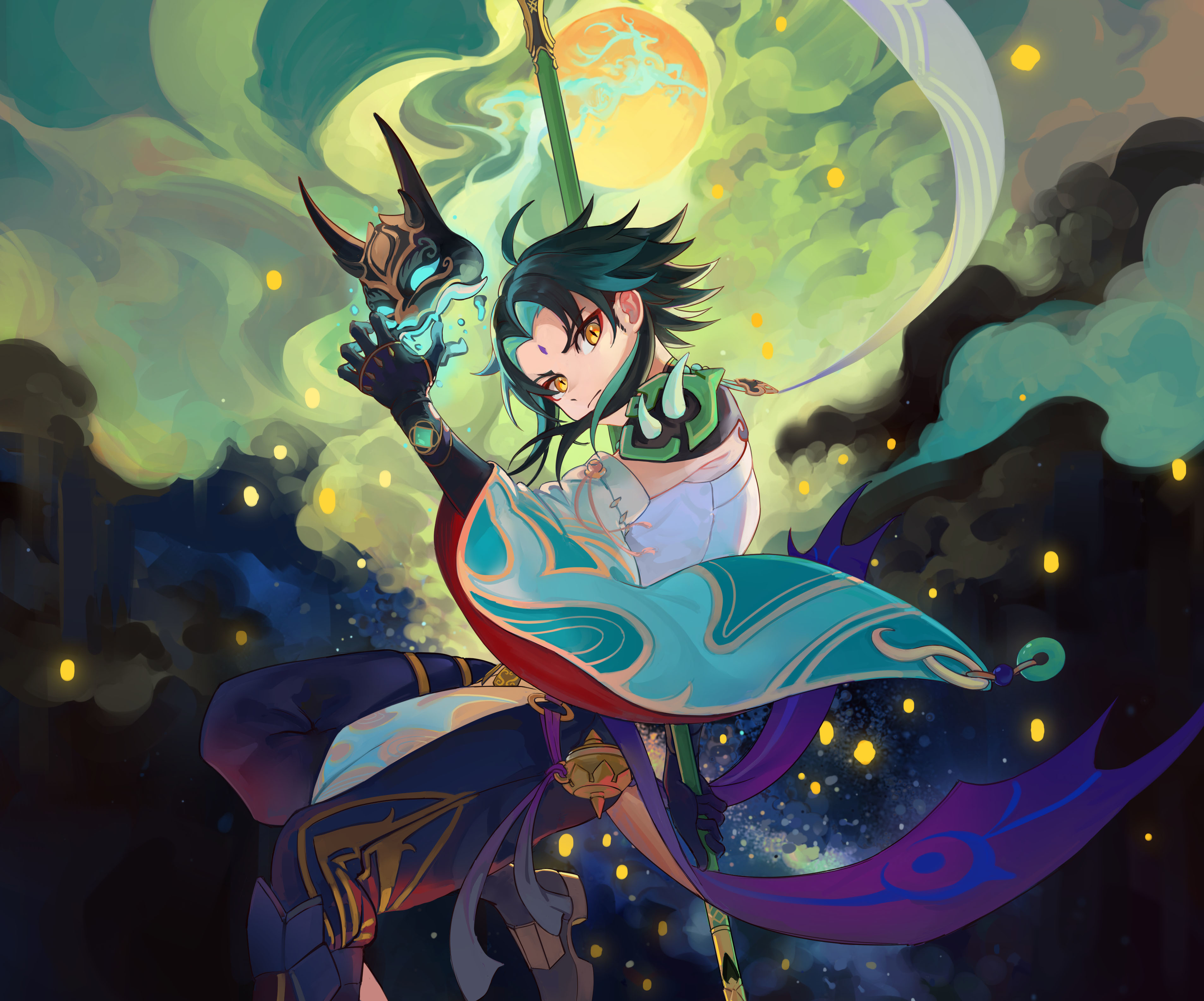 Xiao from Genshin Impact holding a mask HD Wallpaper