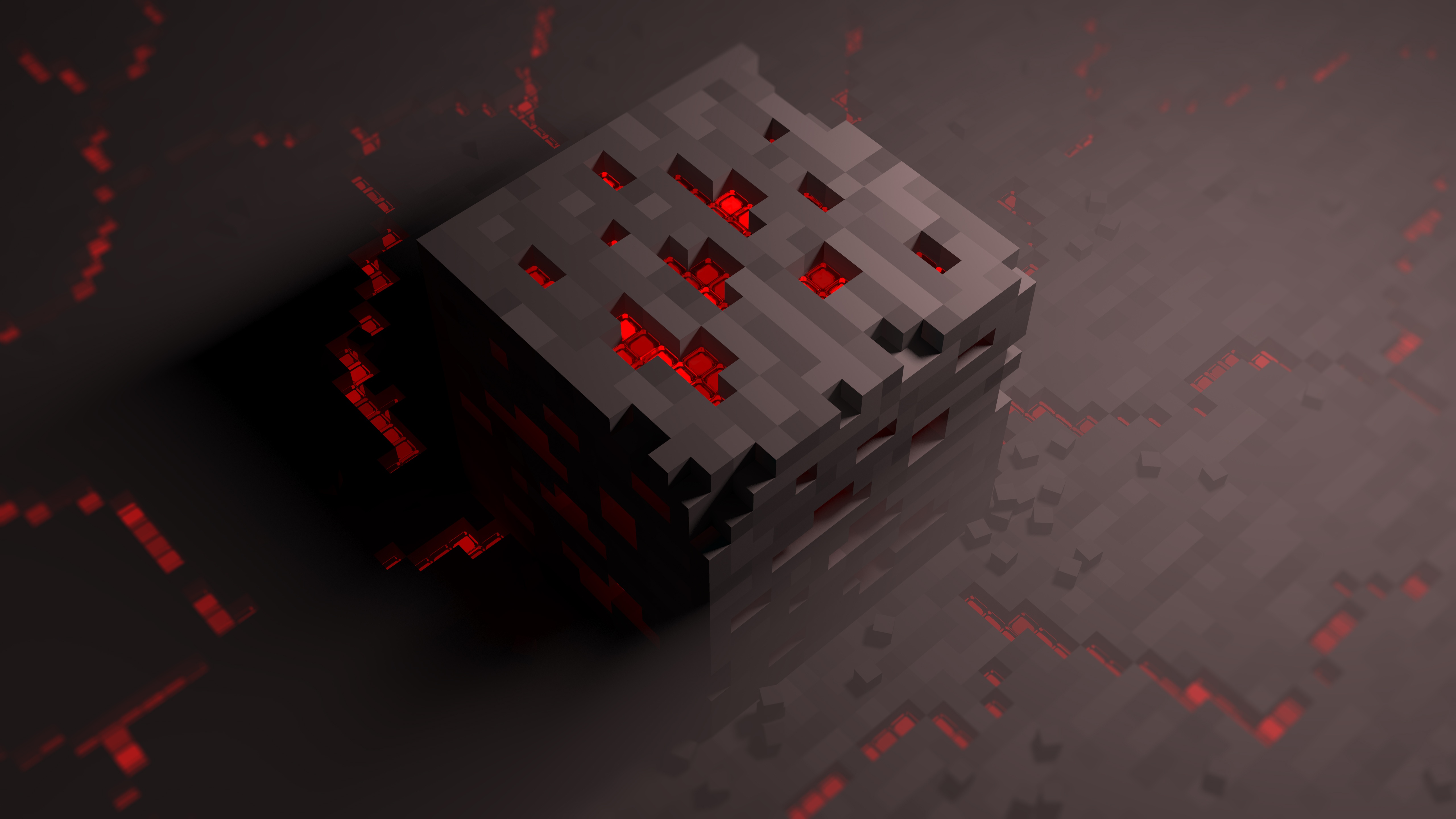 Minecraft 4K Glowing Redstone Cube HD Wallpaper