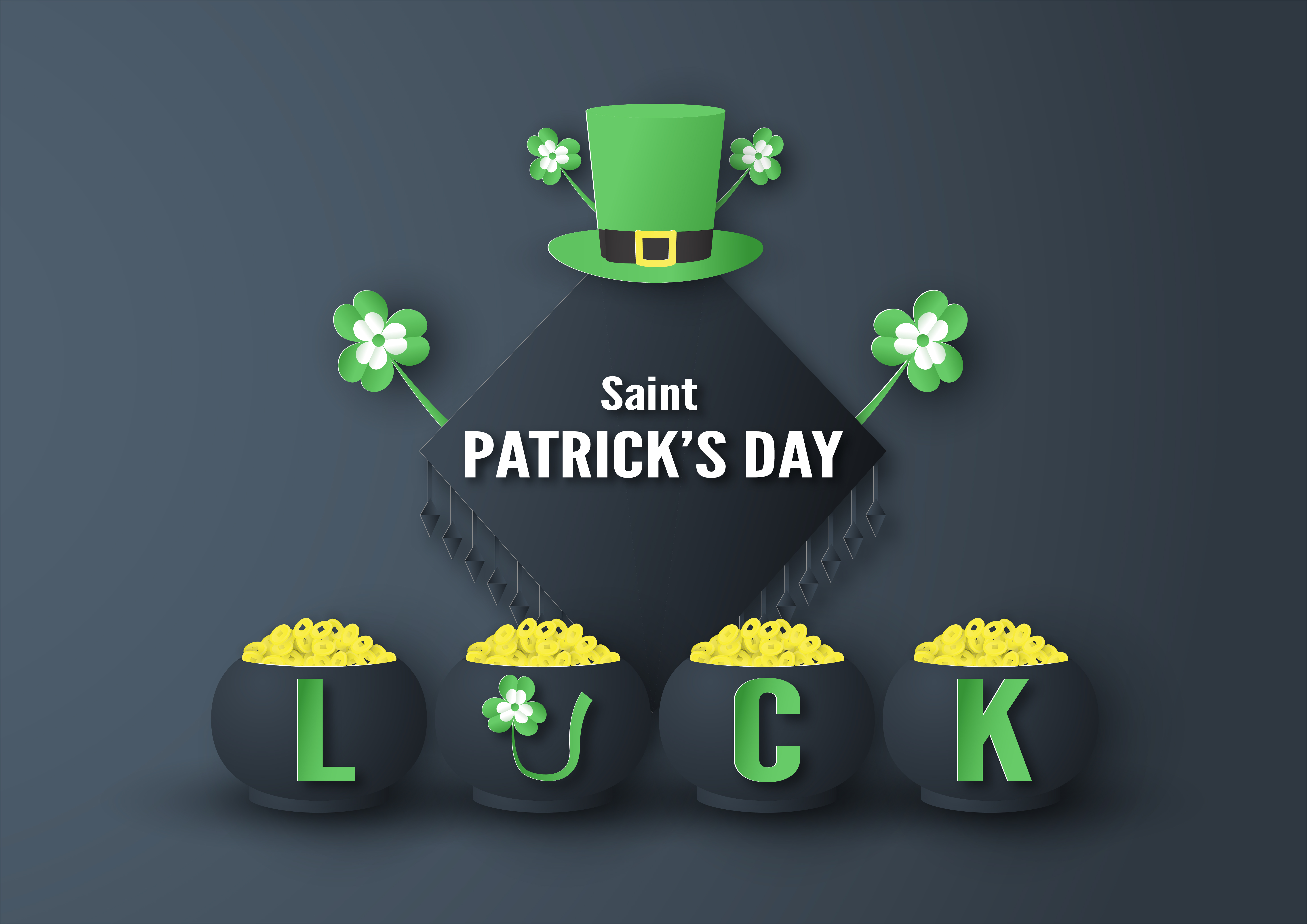 Saint Patrick's Day Leprechaun Hat and Pots of Gold HD Wallpaper
