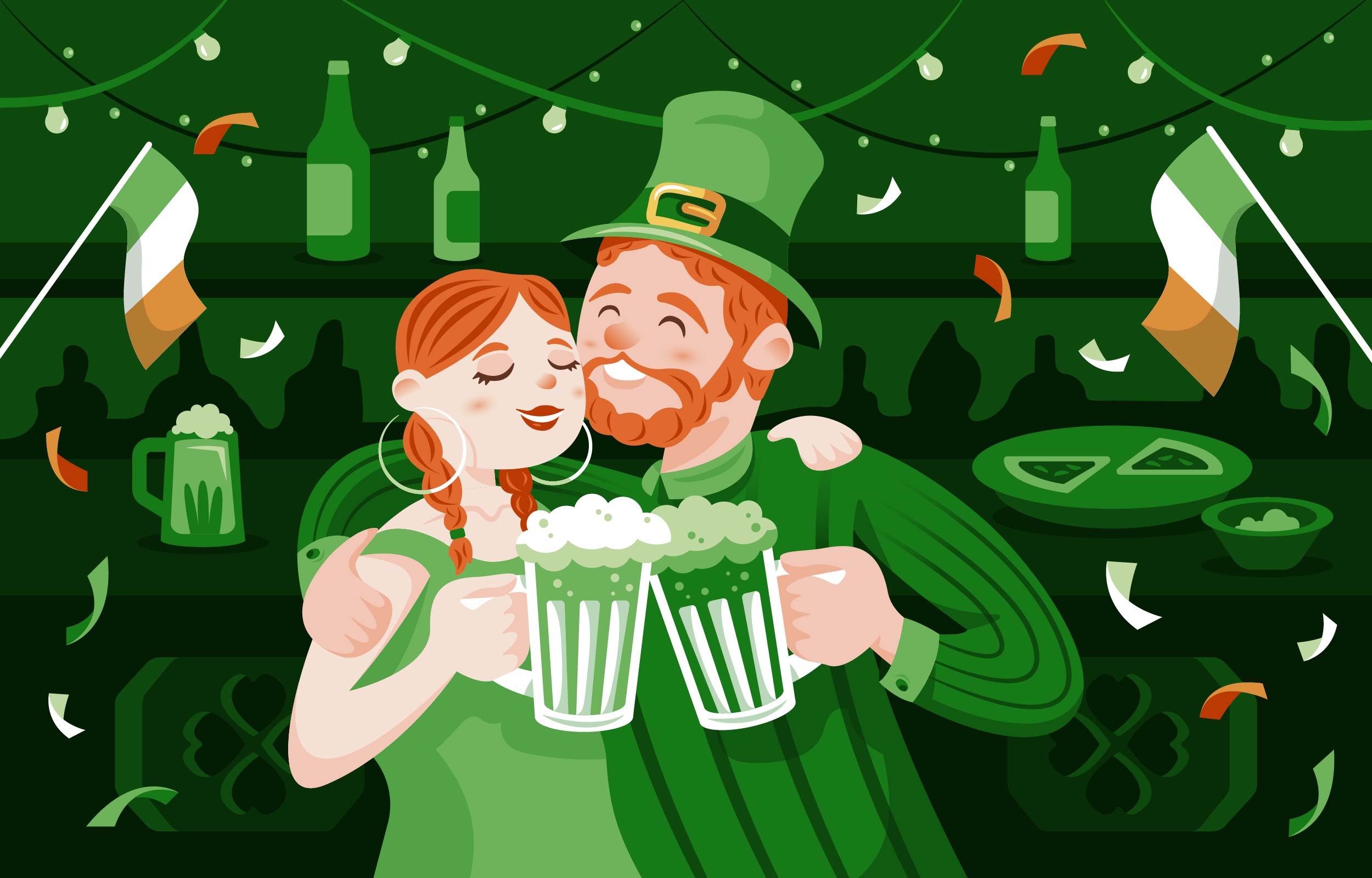 Couple celebrating St. Patrick's Day with green beer HD Wallpaper