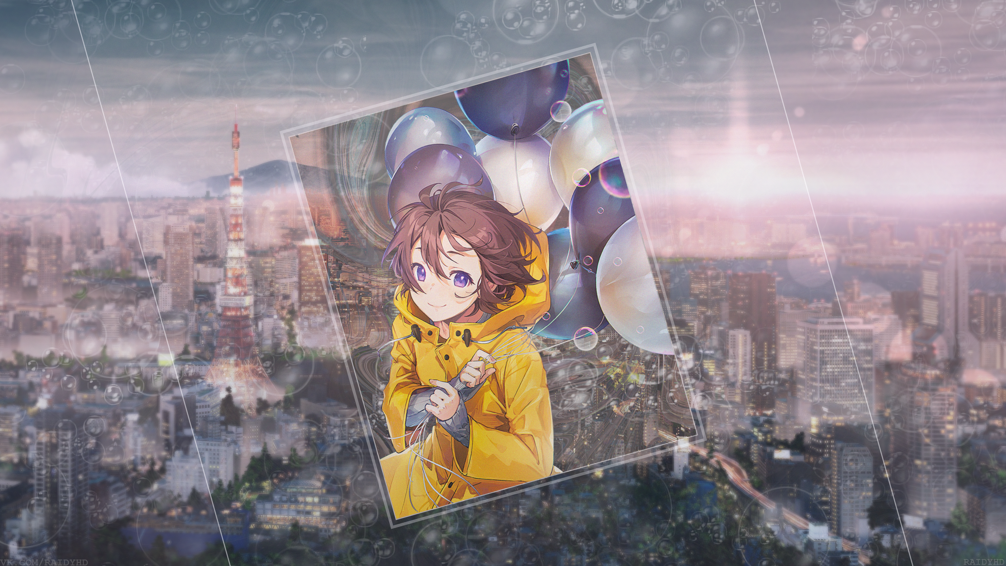 Girl with Balloons in Tokyo 4K HD Wallpaper