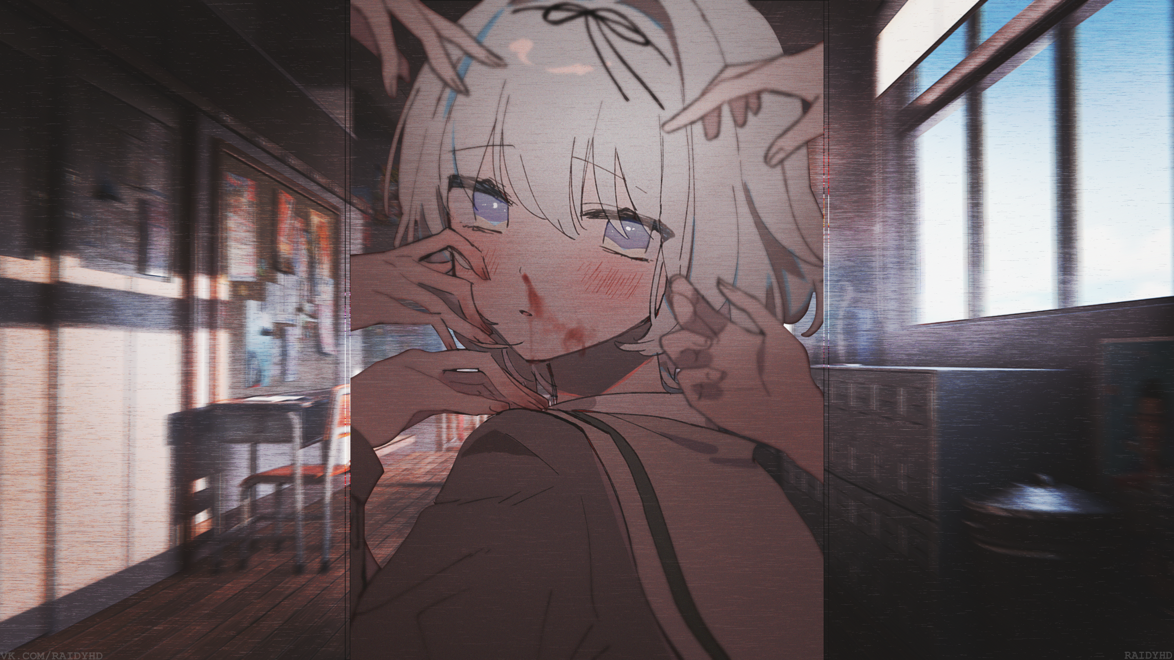 Girl with blood on face surrounded by hands HD Wallpaper