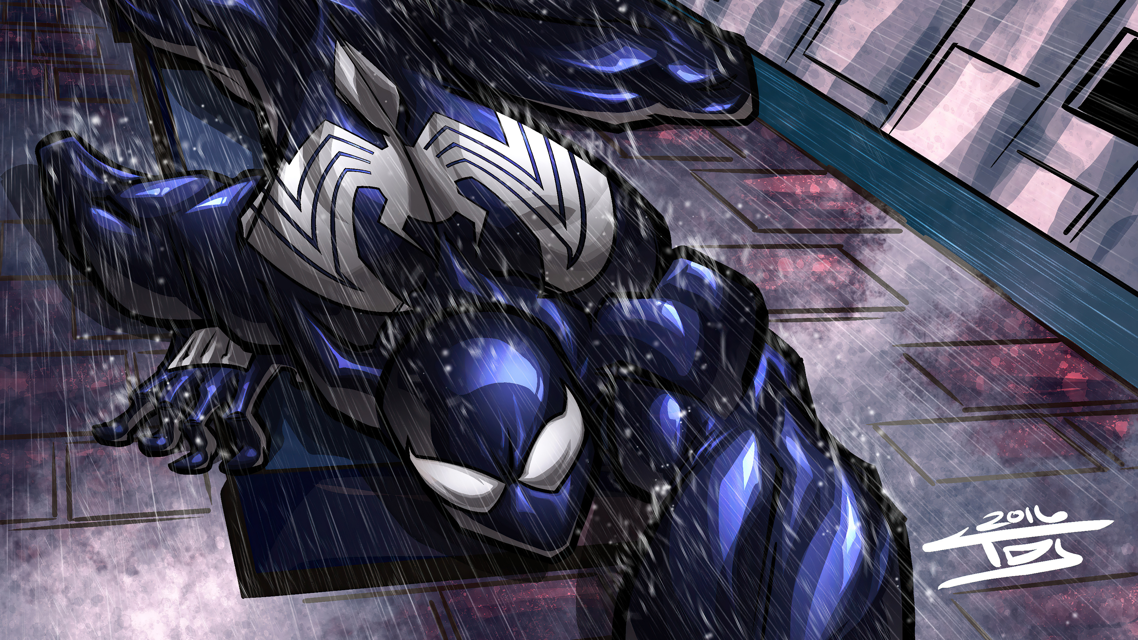 Spider-Man in Black Suit in Rain HD Wallpaper
