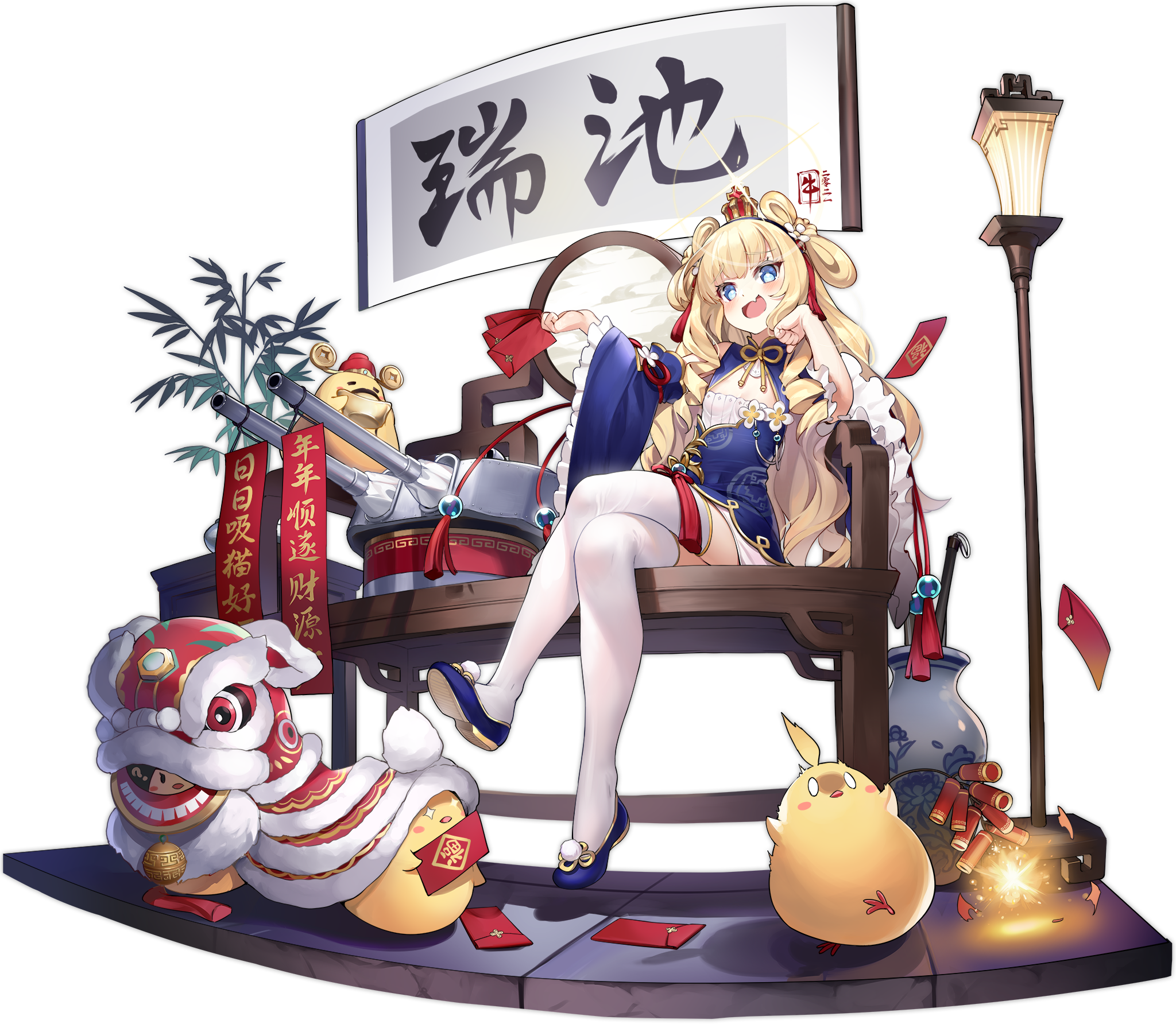 Queen Elizabeth from Azur Lane with Chinese New Year decorations HD Wallpaper