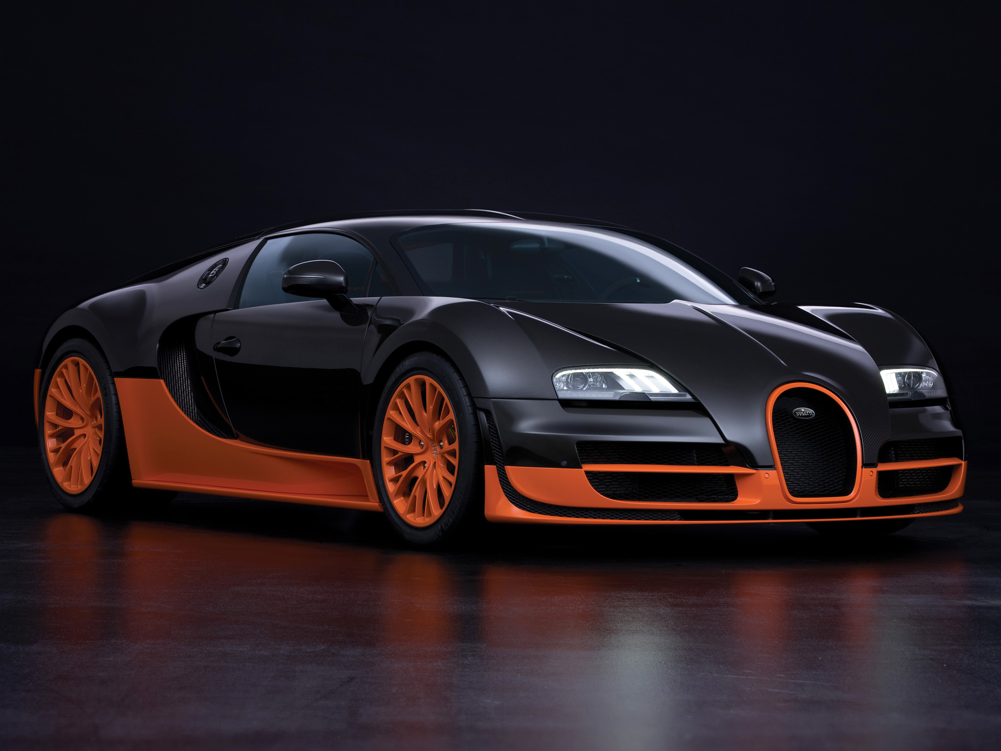 Black and Orange Bugatti Veyron 16-4 Super Sport HD Wallpaper