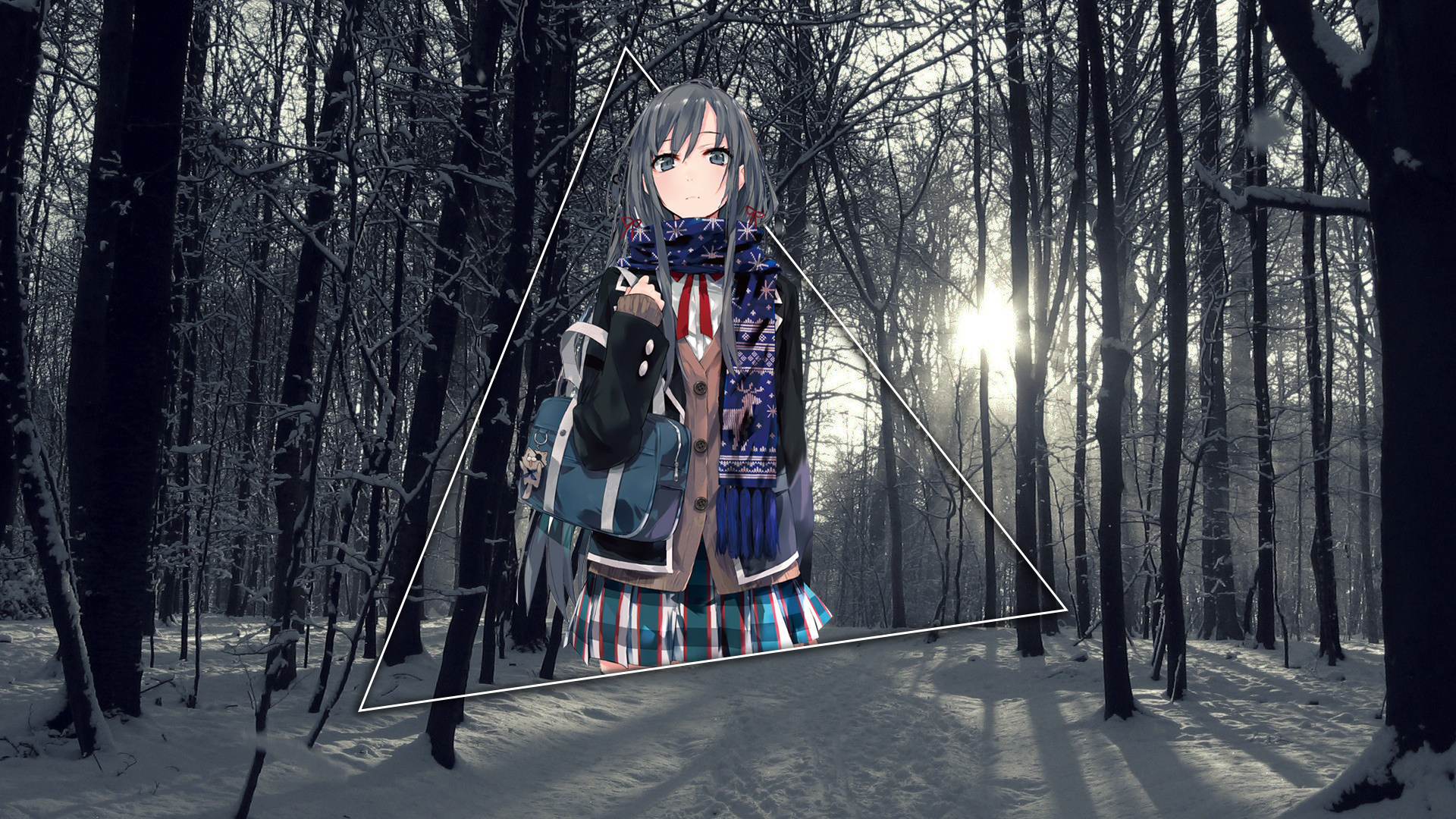 Yukino Yukinoshita in a snowy forest HD Wallpaper