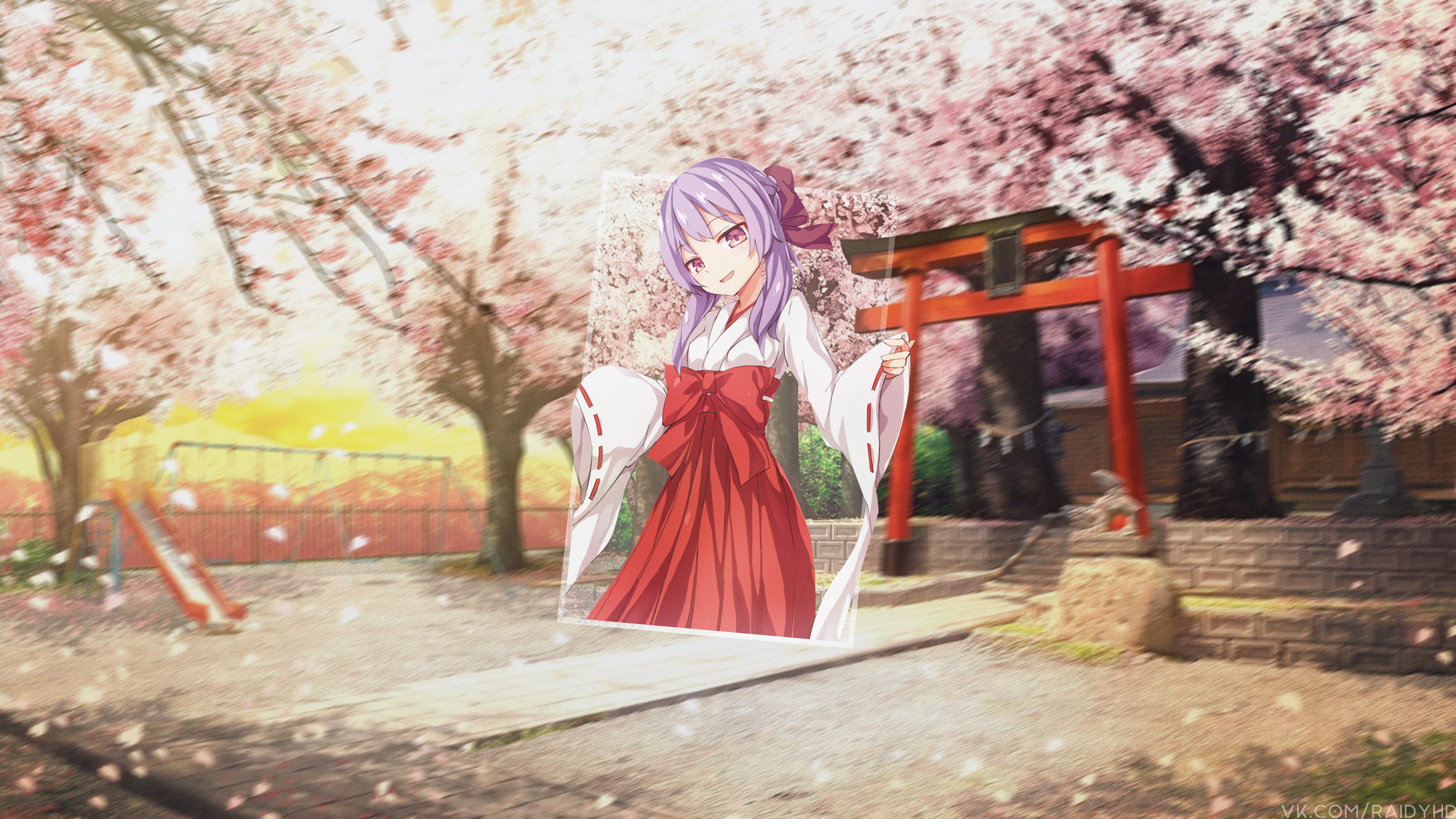 Shinoa Hīragi in a shrine with cherry blossoms HD Wallpaper