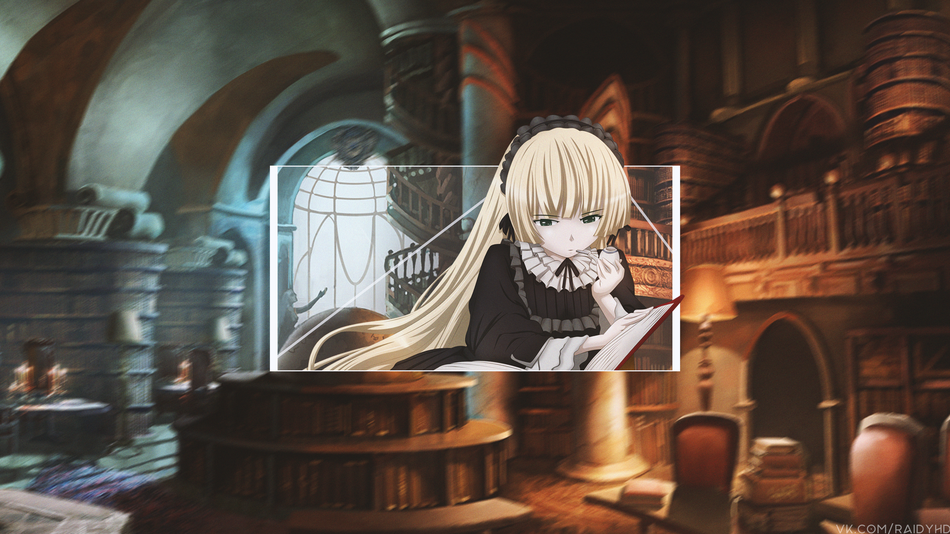 Victorique de Blois reading in a library HD Wallpaper