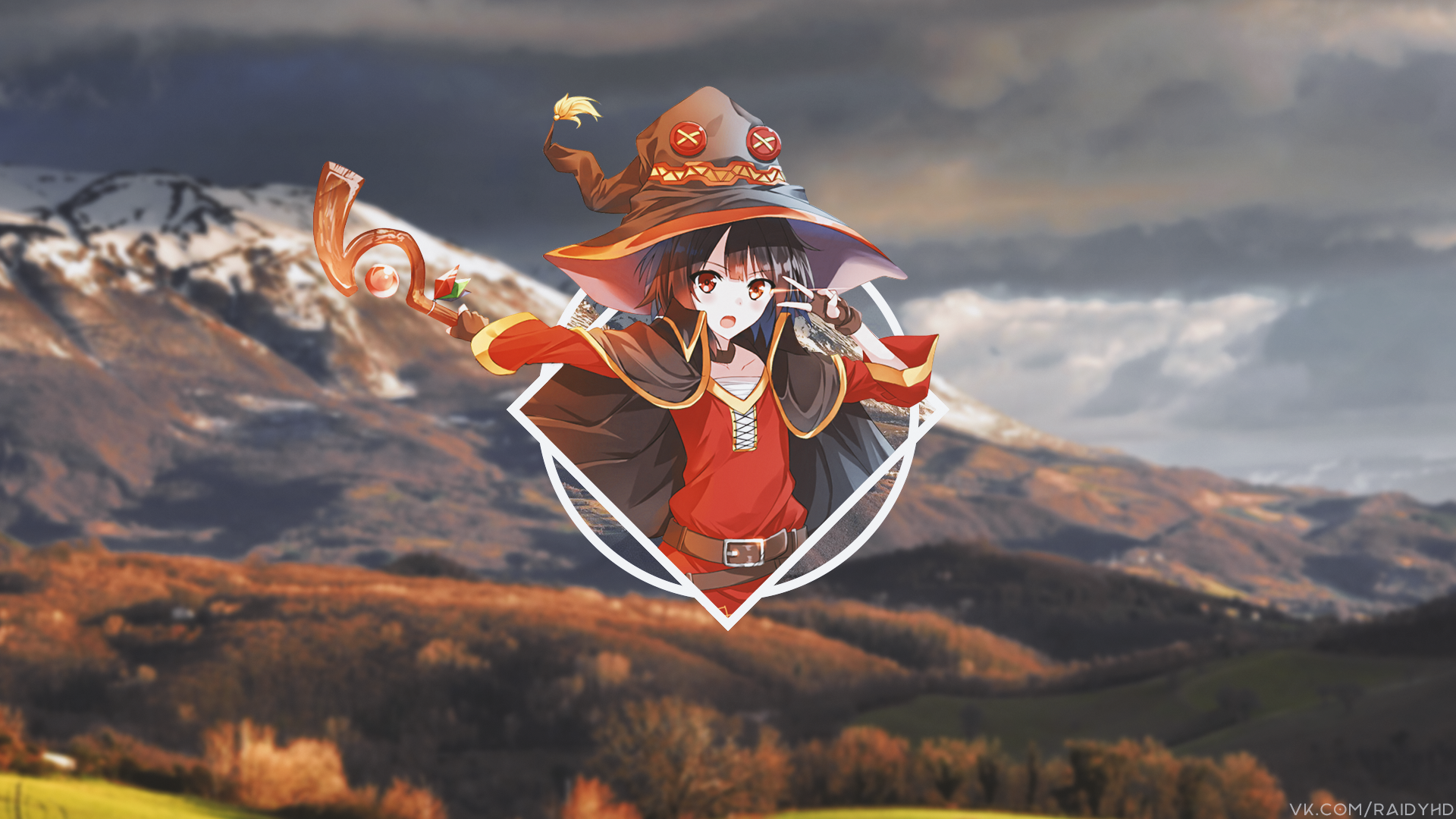 Megumin from KonoSuba with a staff HD Wallpaper