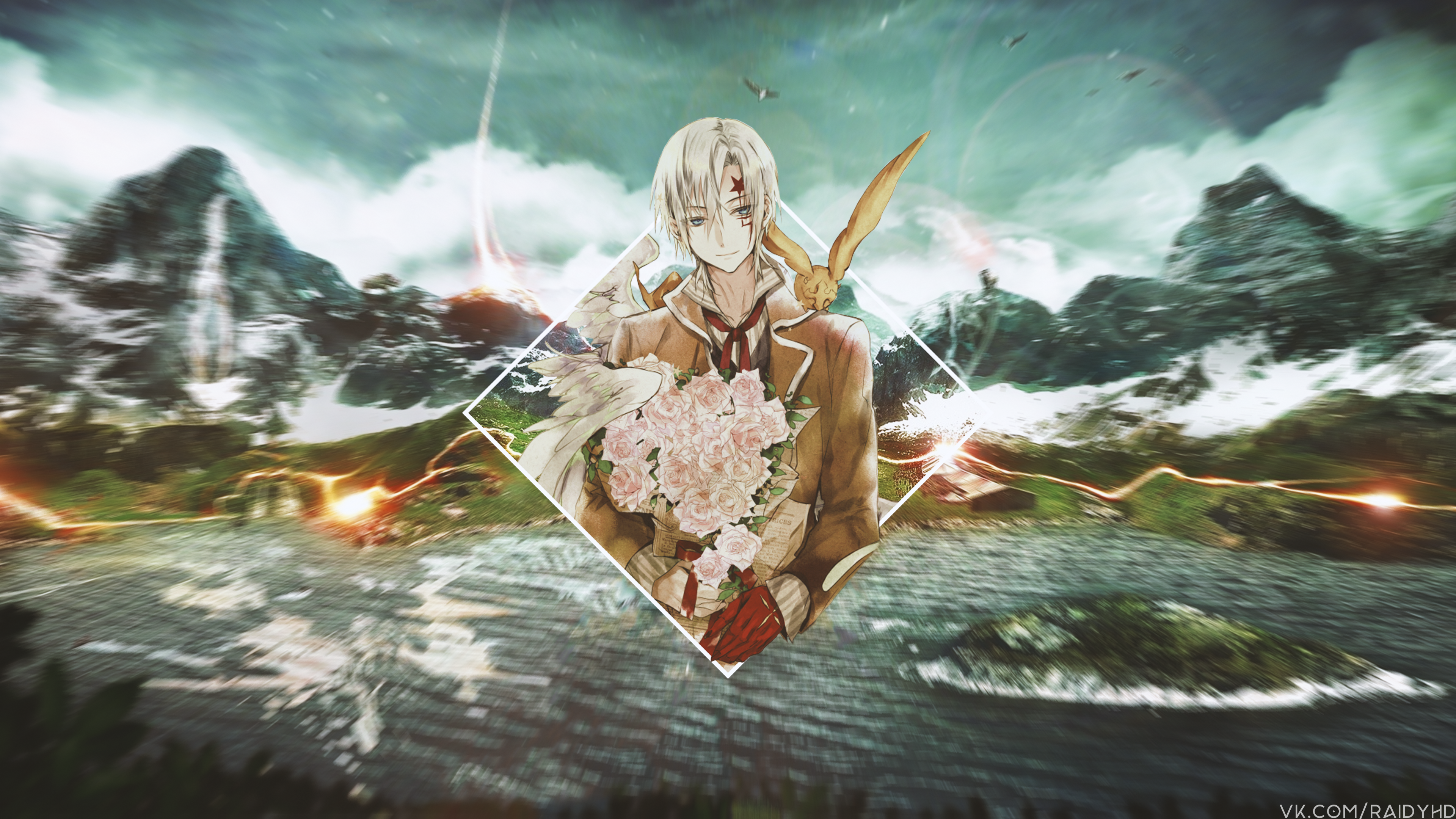 Allen Walker from D.Gray-man holding flowers HD Wallpaper