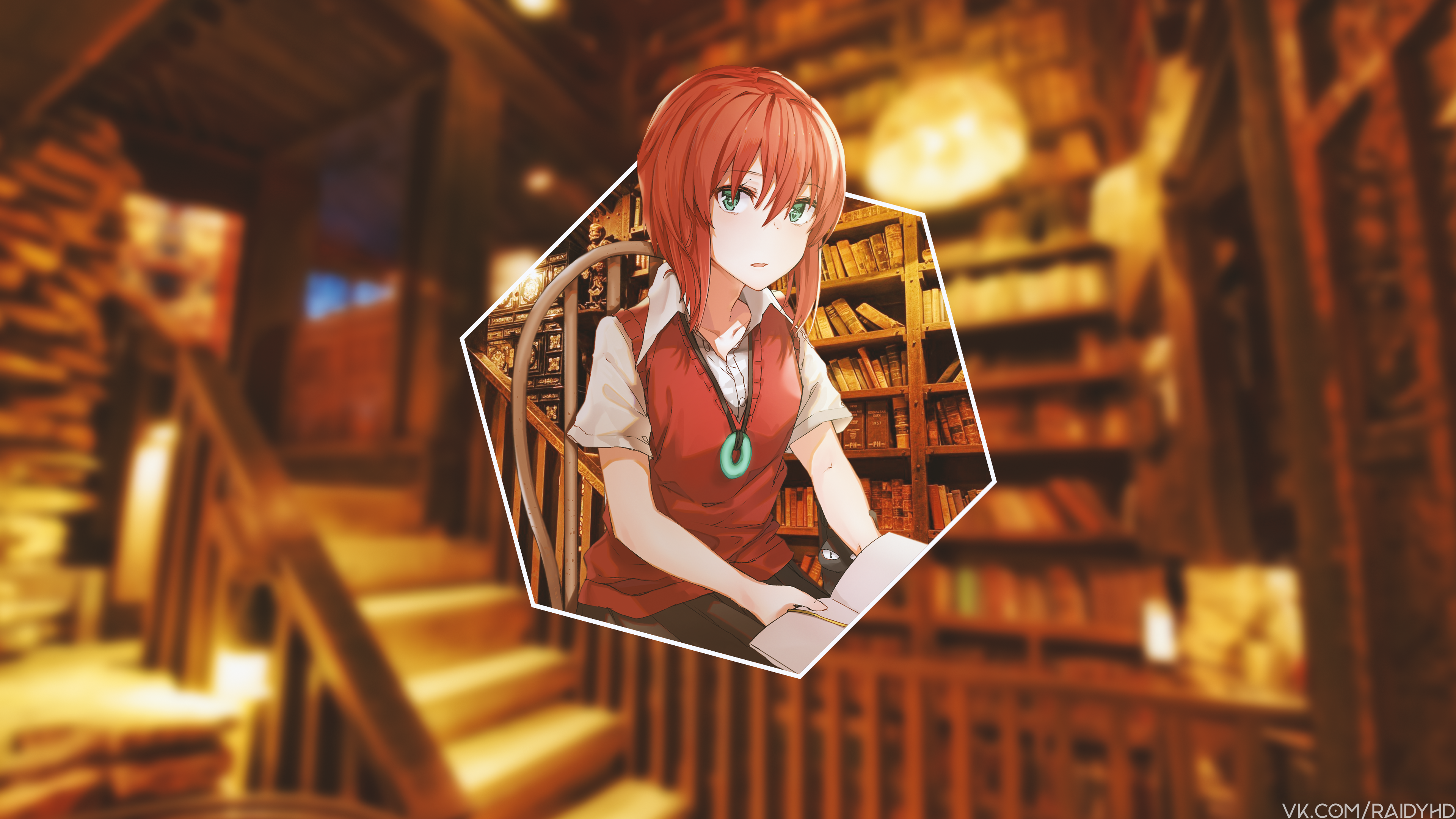 Chise Hatori in a library HD Wallpaper